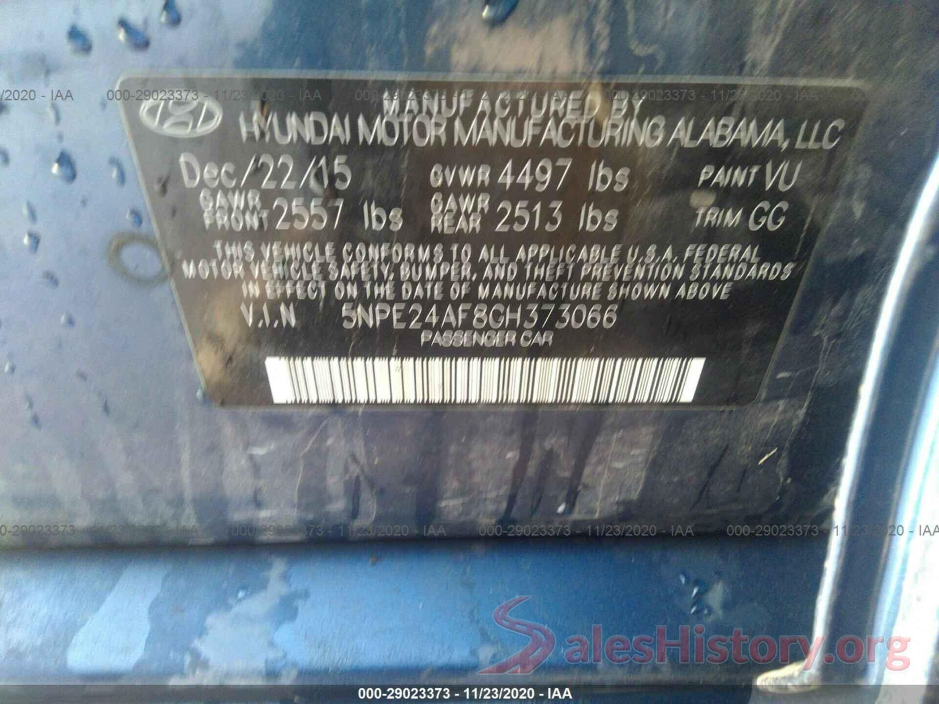 5NPE24AF8GH373066 2016 HYUNDAI SONATA