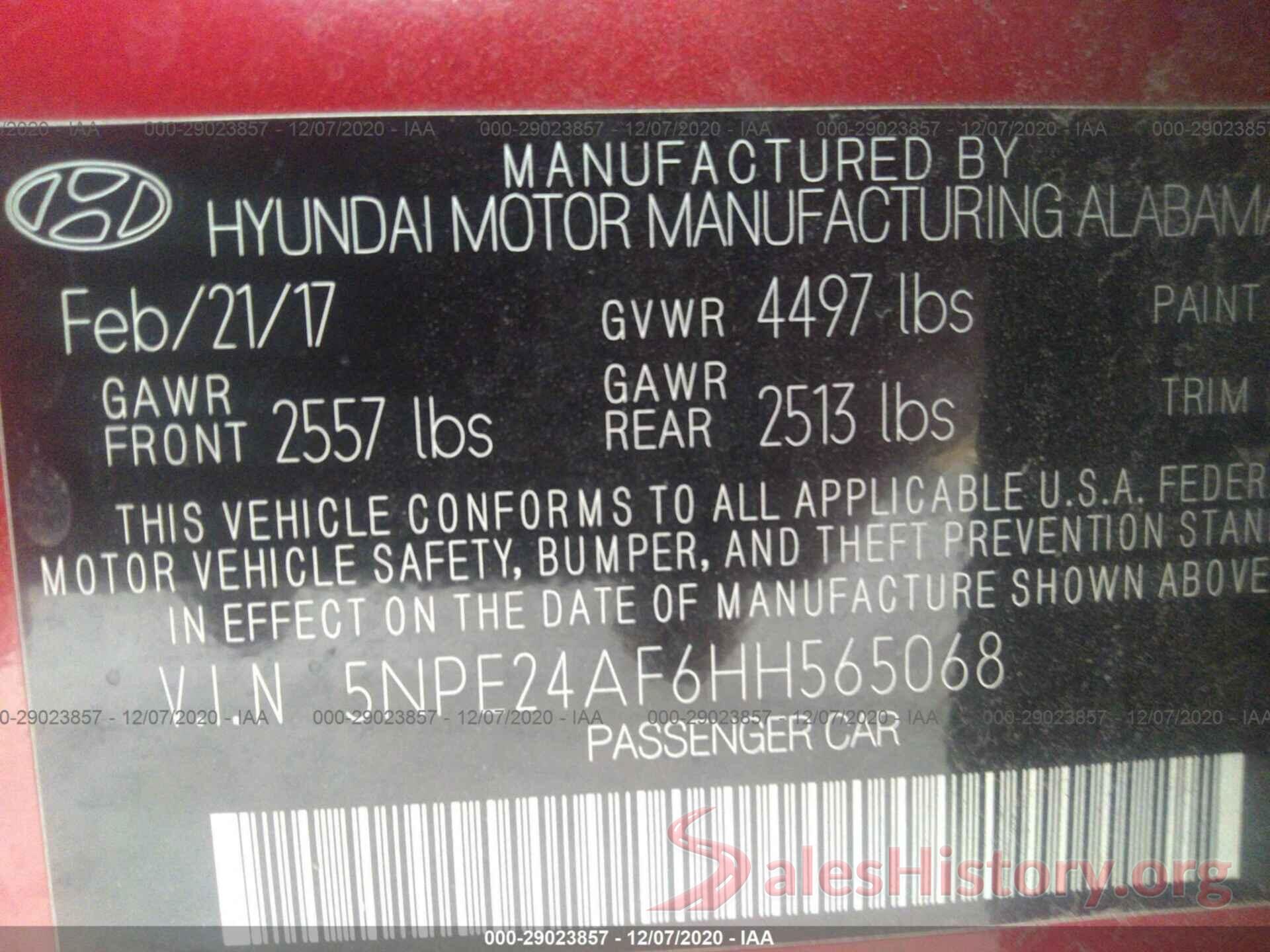 5NPE24AF6HH565068 2017 HYUNDAI SONATA