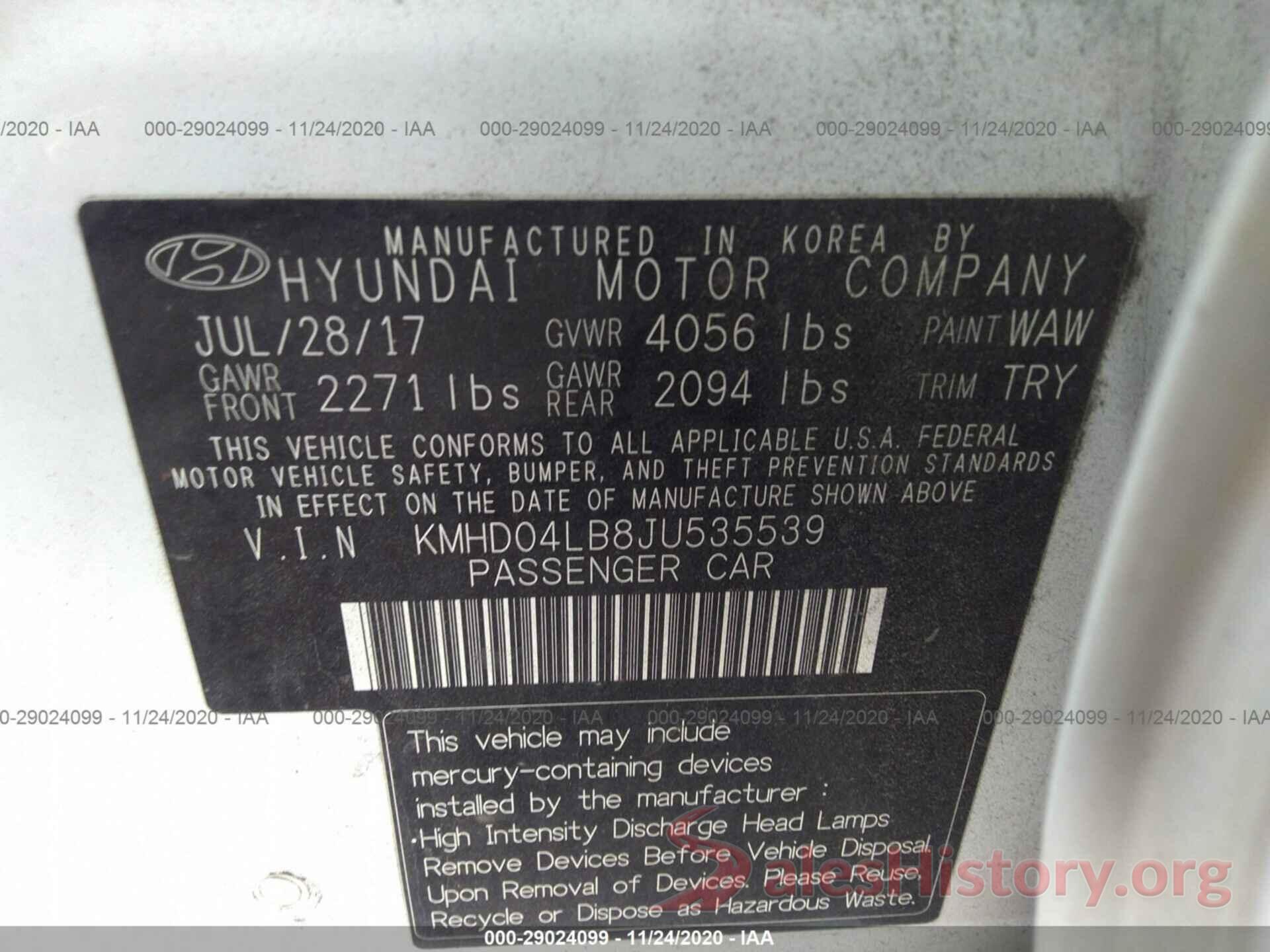 KMHD04LB8JU535539 2018 HYUNDAI ELANTRA