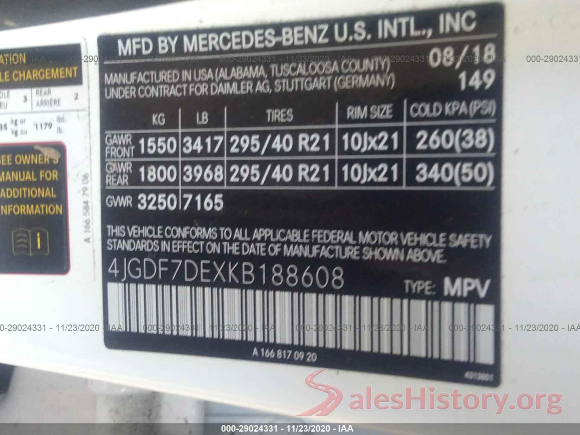 4JGDF7DEXKB188608 2019 MERCEDES-BENZ GLS