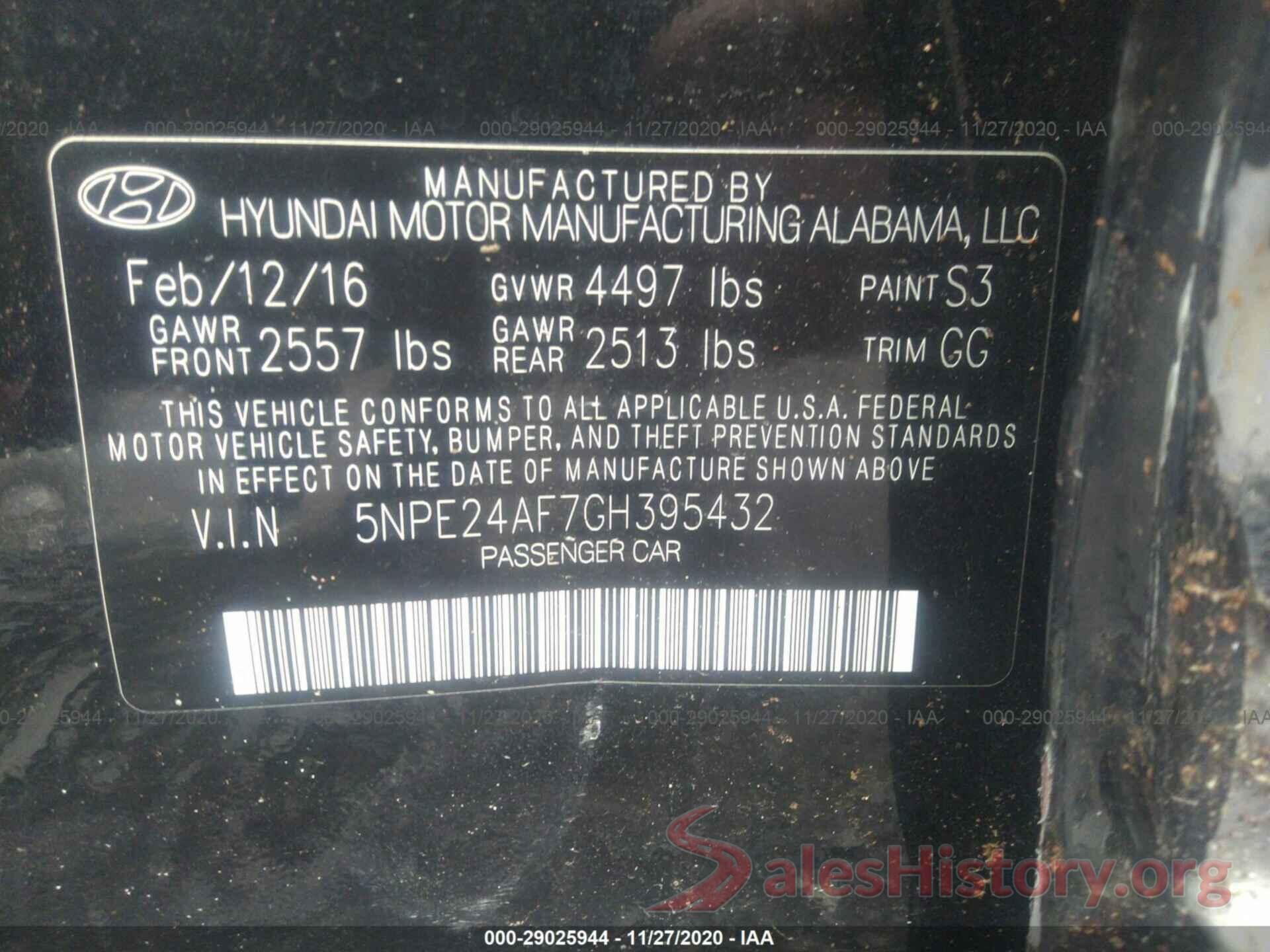 5NPE24AF7GH395432 2016 HYUNDAI SONATA