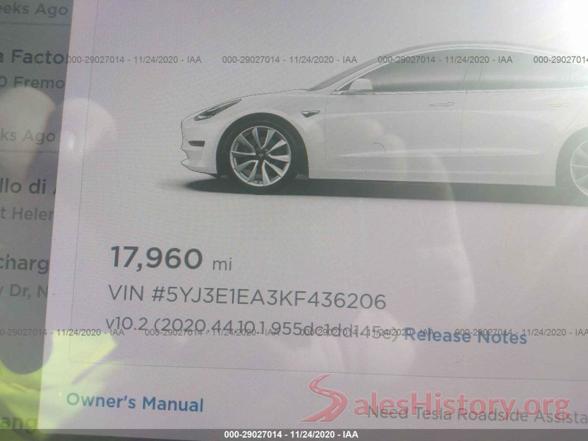 5YJ3E1EA3KF436206 2019 TESLA MODEL 3