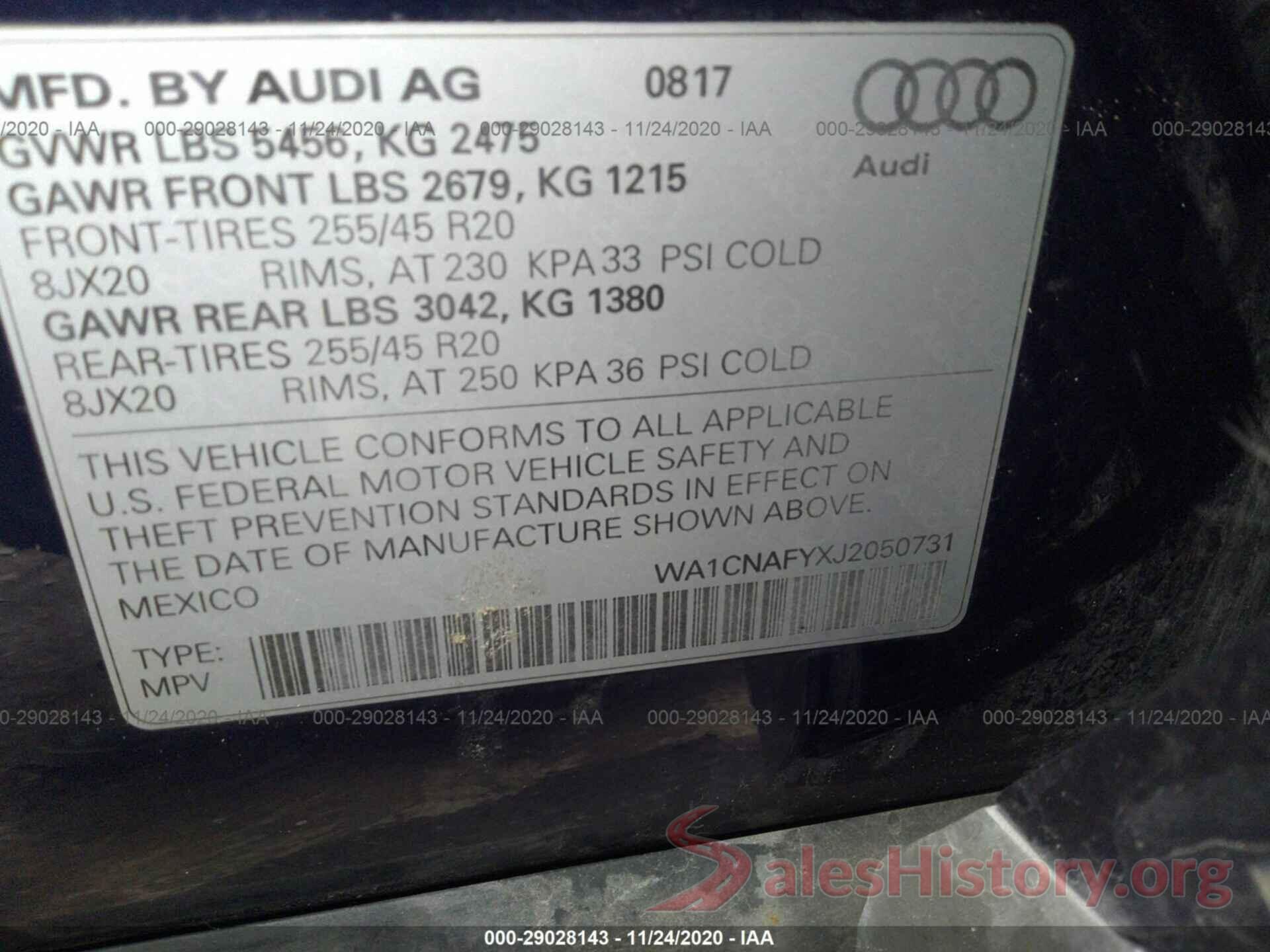 WA1CNAFYXJ2050731 2018 AUDI Q5