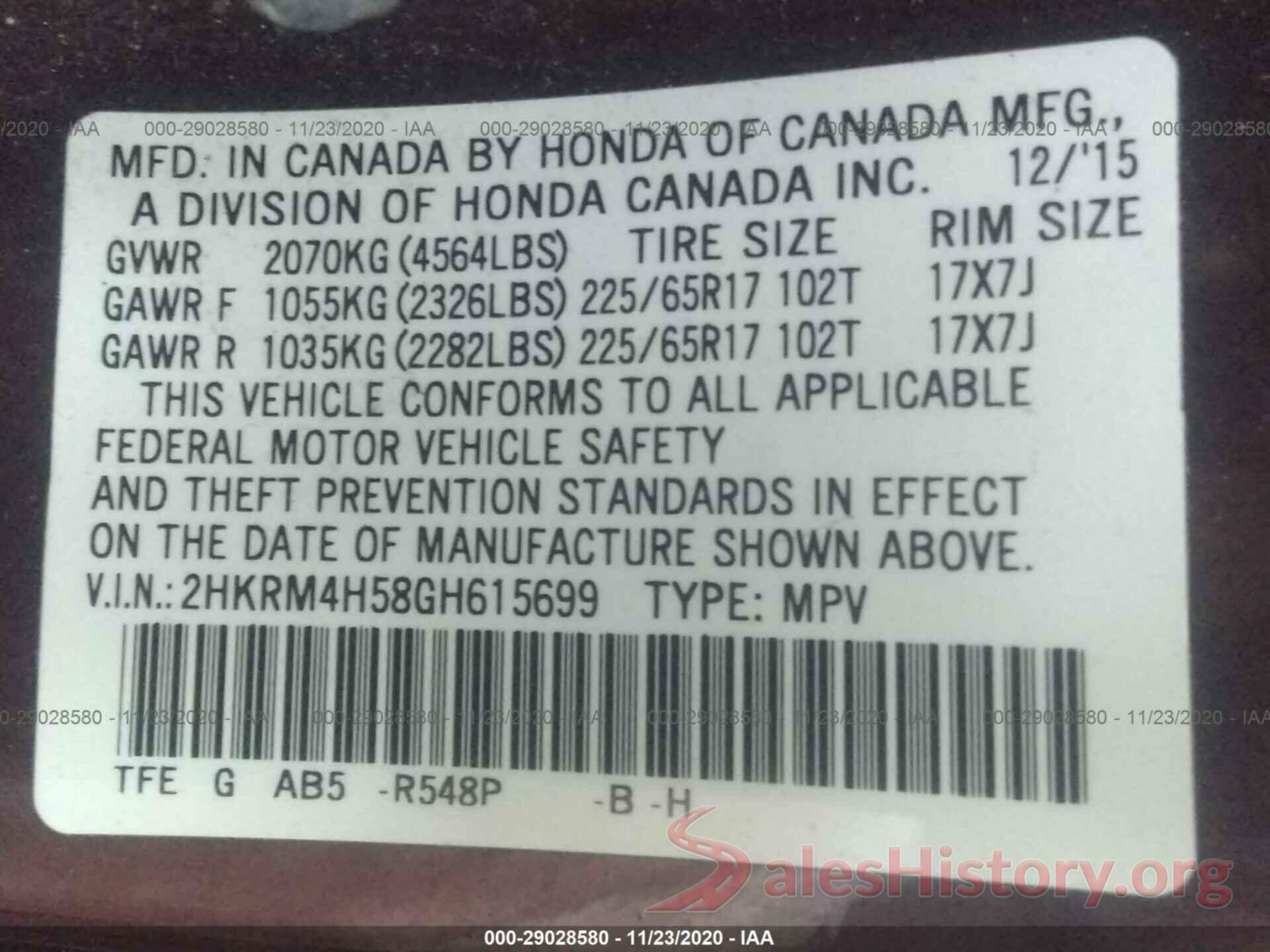 2HKRM4H58GH615699 2016 HONDA CR-V