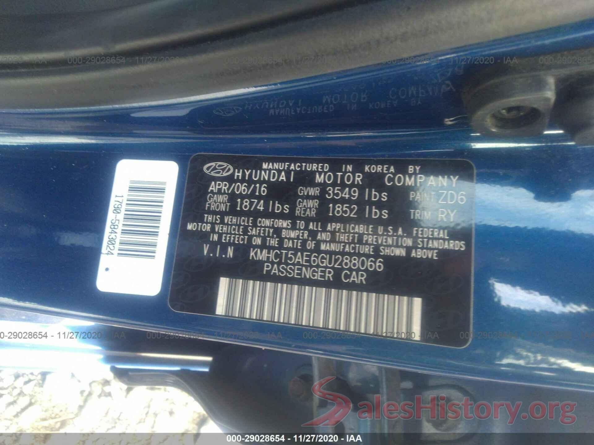 KMHCT5AE6GU288066 2016 HYUNDAI ACCENT