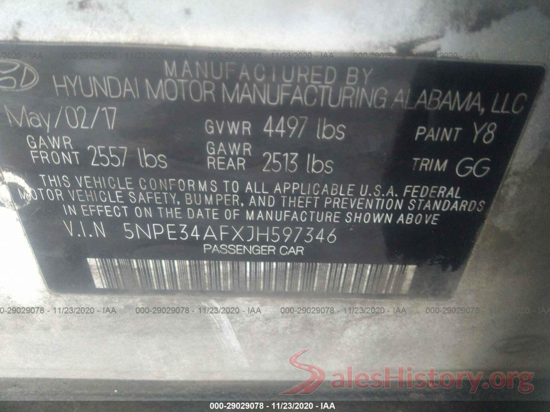 5NPE34AFXJH597346 2018 HYUNDAI SONATA