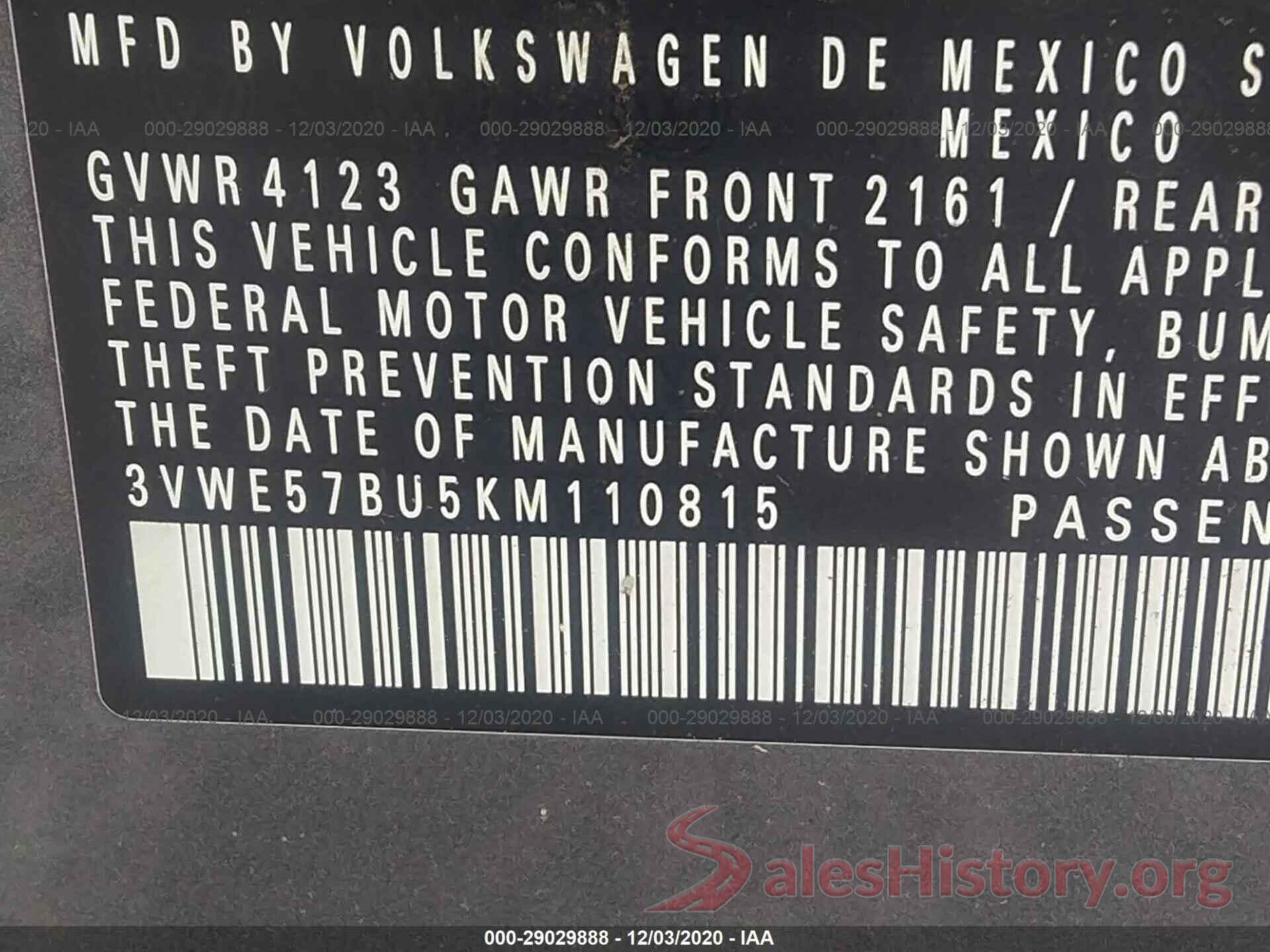 3VWE57BU5KM110815 2019 VOLKSWAGEN JETTA