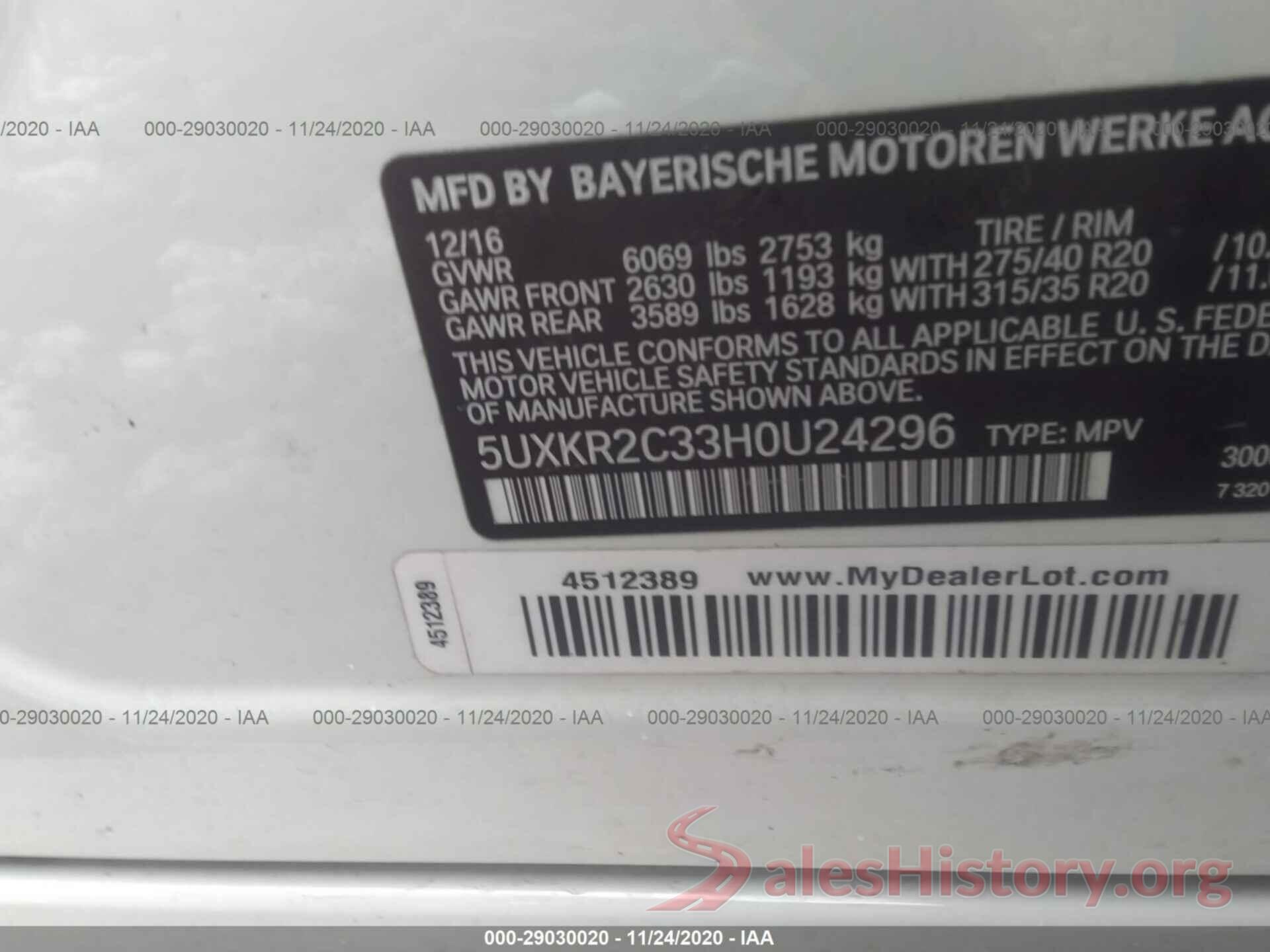 5UXKR2C33H0U24296 2017 BMW X5