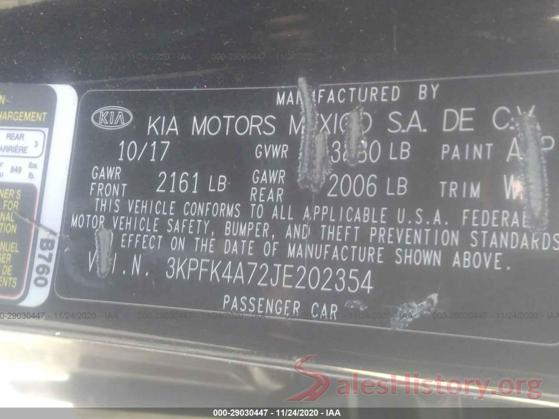 3KPFK4A72JE202354 2018 KIA FORTE