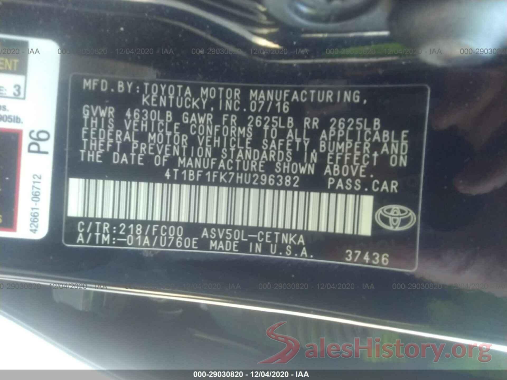 4T1BF1FK7HU296382 2017 TOYOTA CAMRY