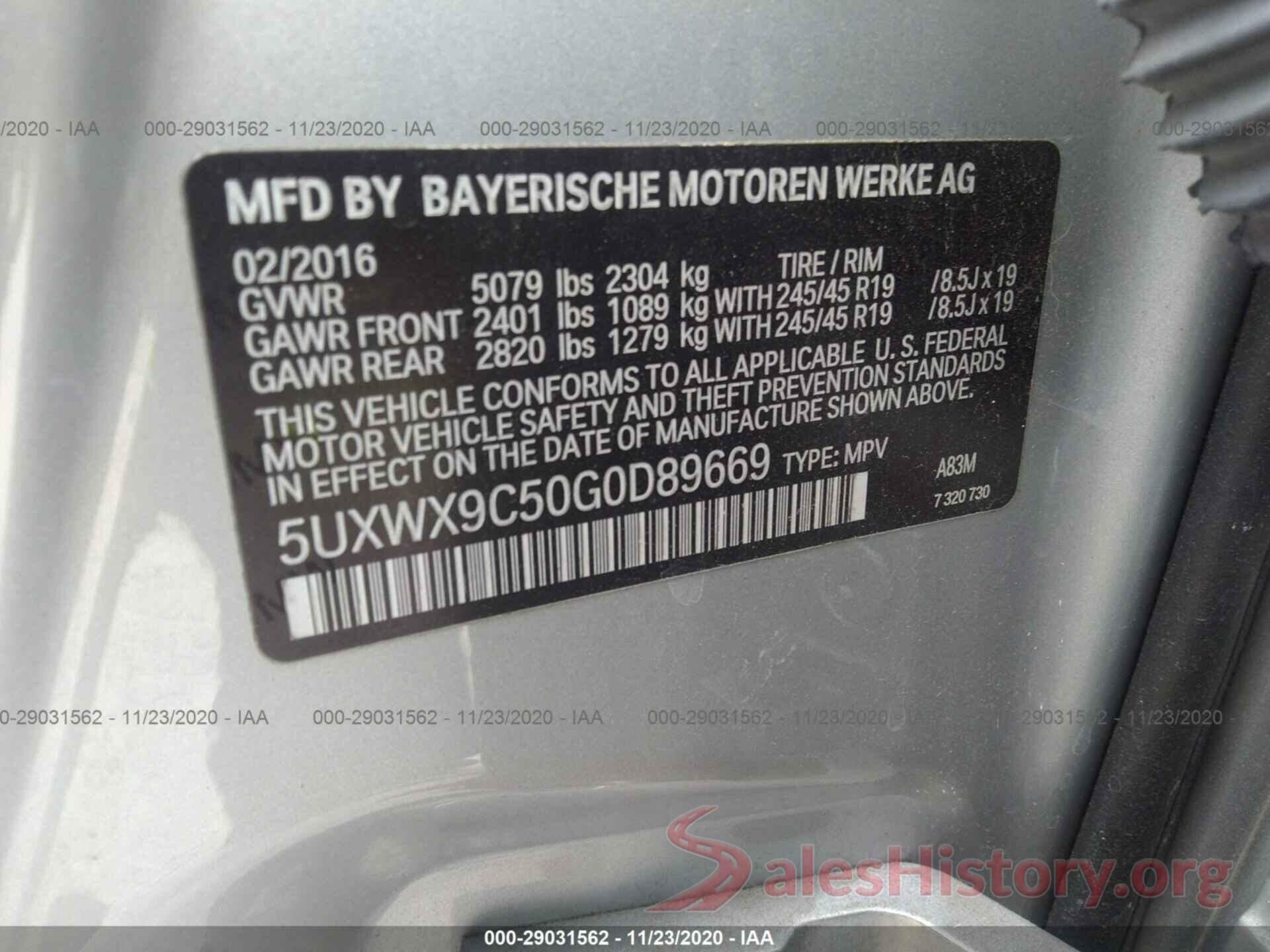 5UXWX9C50G0D89669 2016 BMW X3