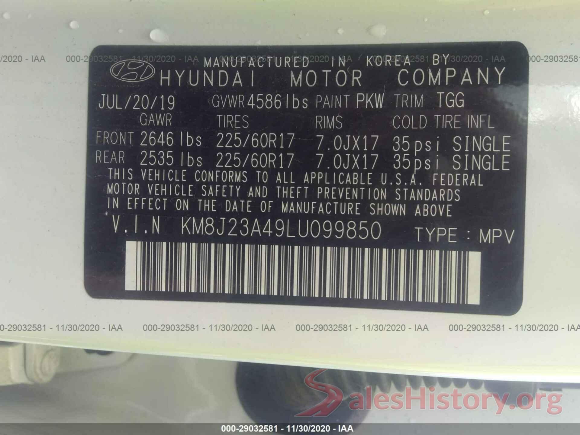 KM8J23A49LU099850 2020 HYUNDAI TUCSON