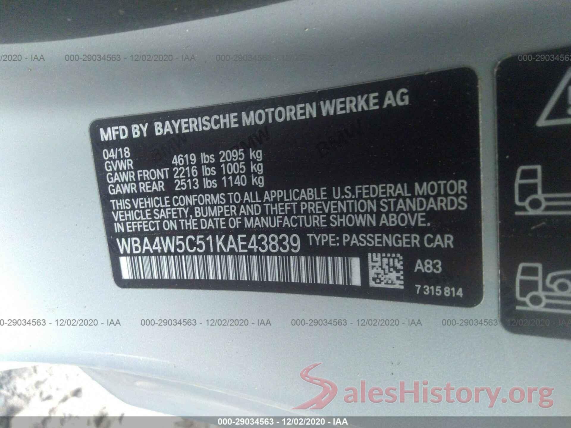 WBA4W5C51KAE43839 2019 BMW 4 SERIES