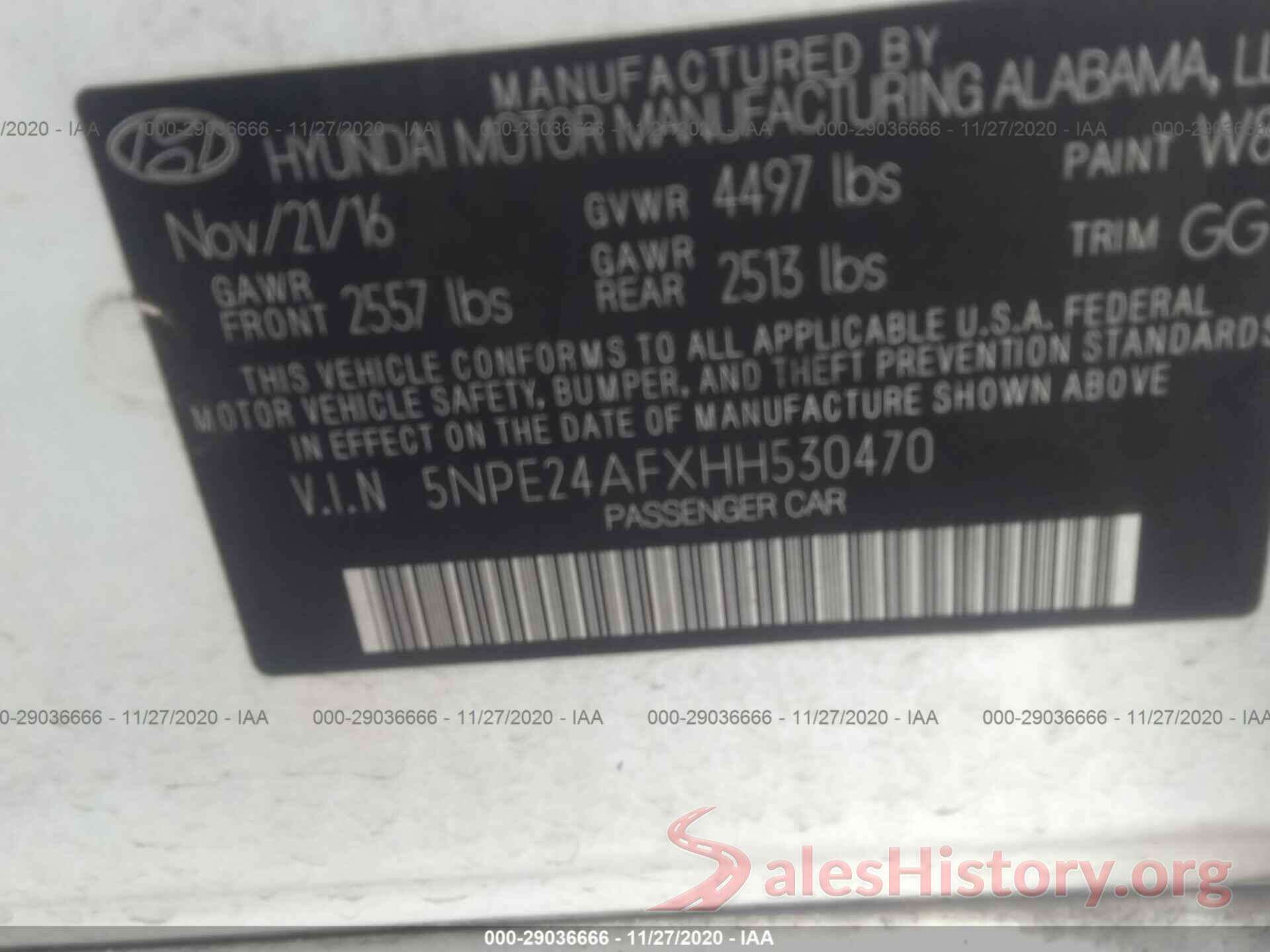 5NPE24AFXHH530470 2017 HYUNDAI SONATA