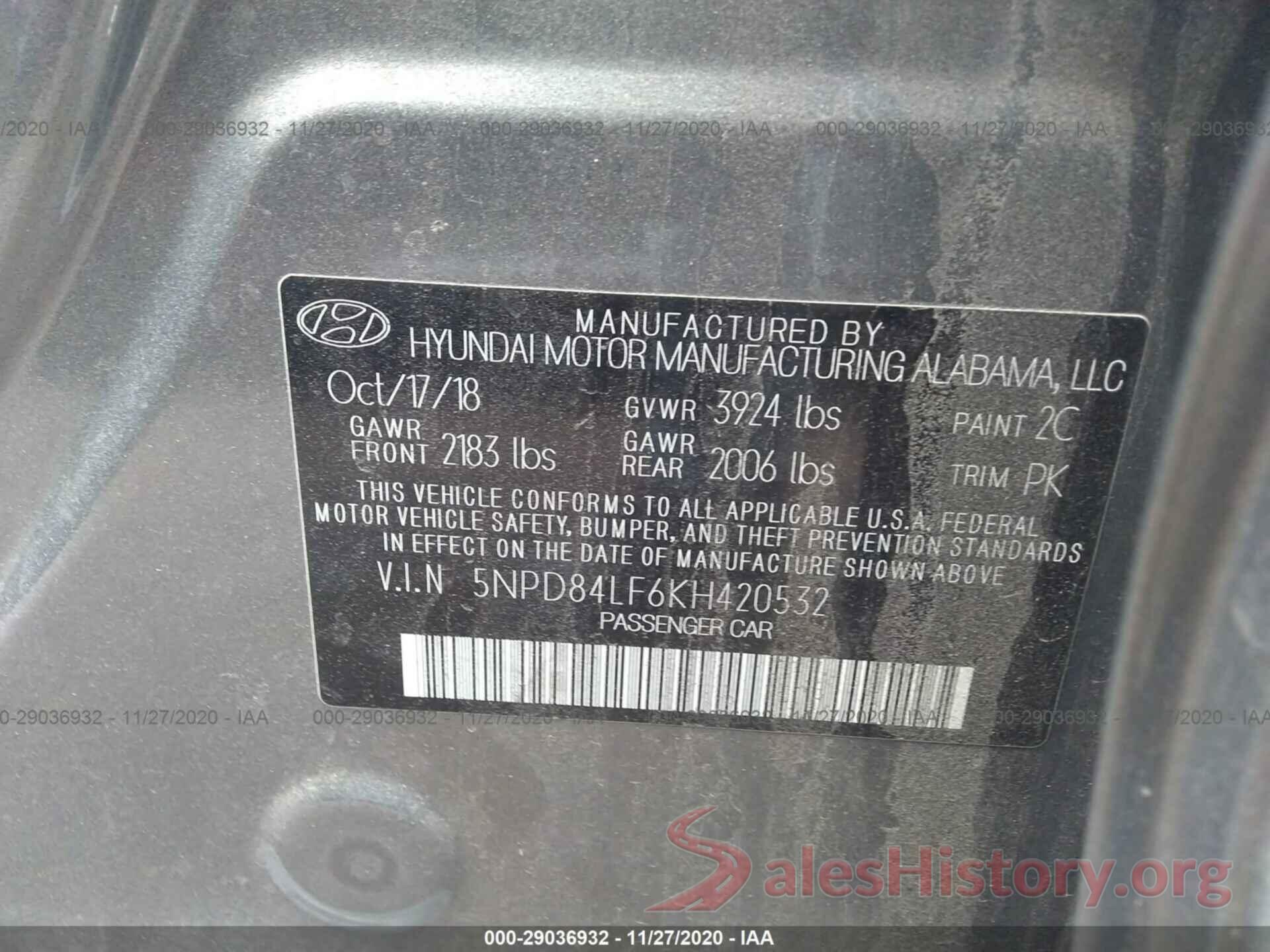 5NPD84LF6KH420532 2019 HYUNDAI ELANTRA