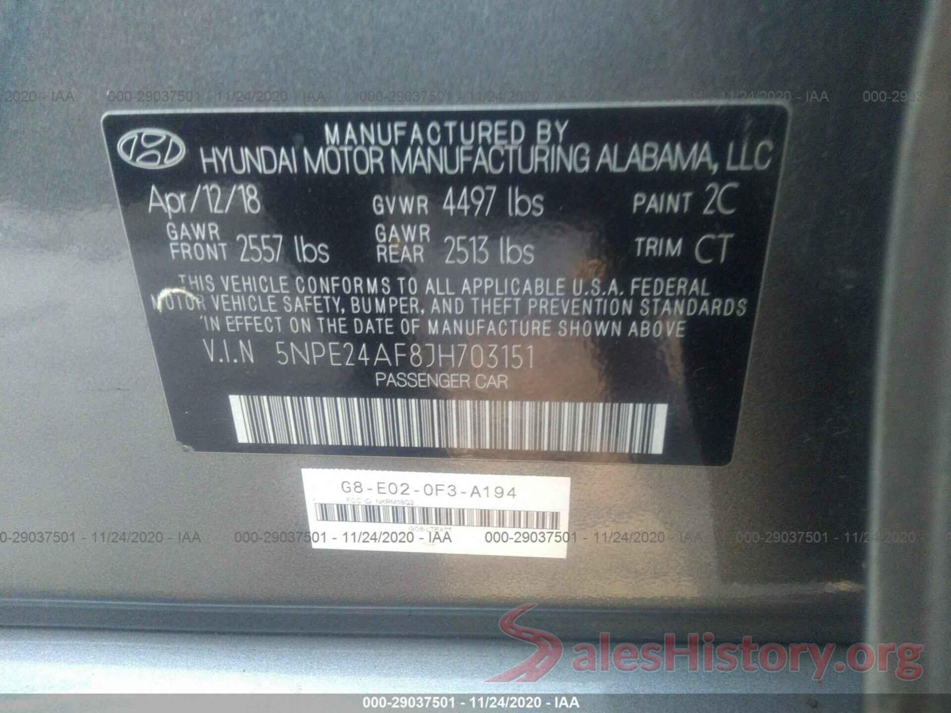 5NPE24AF8JH703151 2018 HYUNDAI SONATA