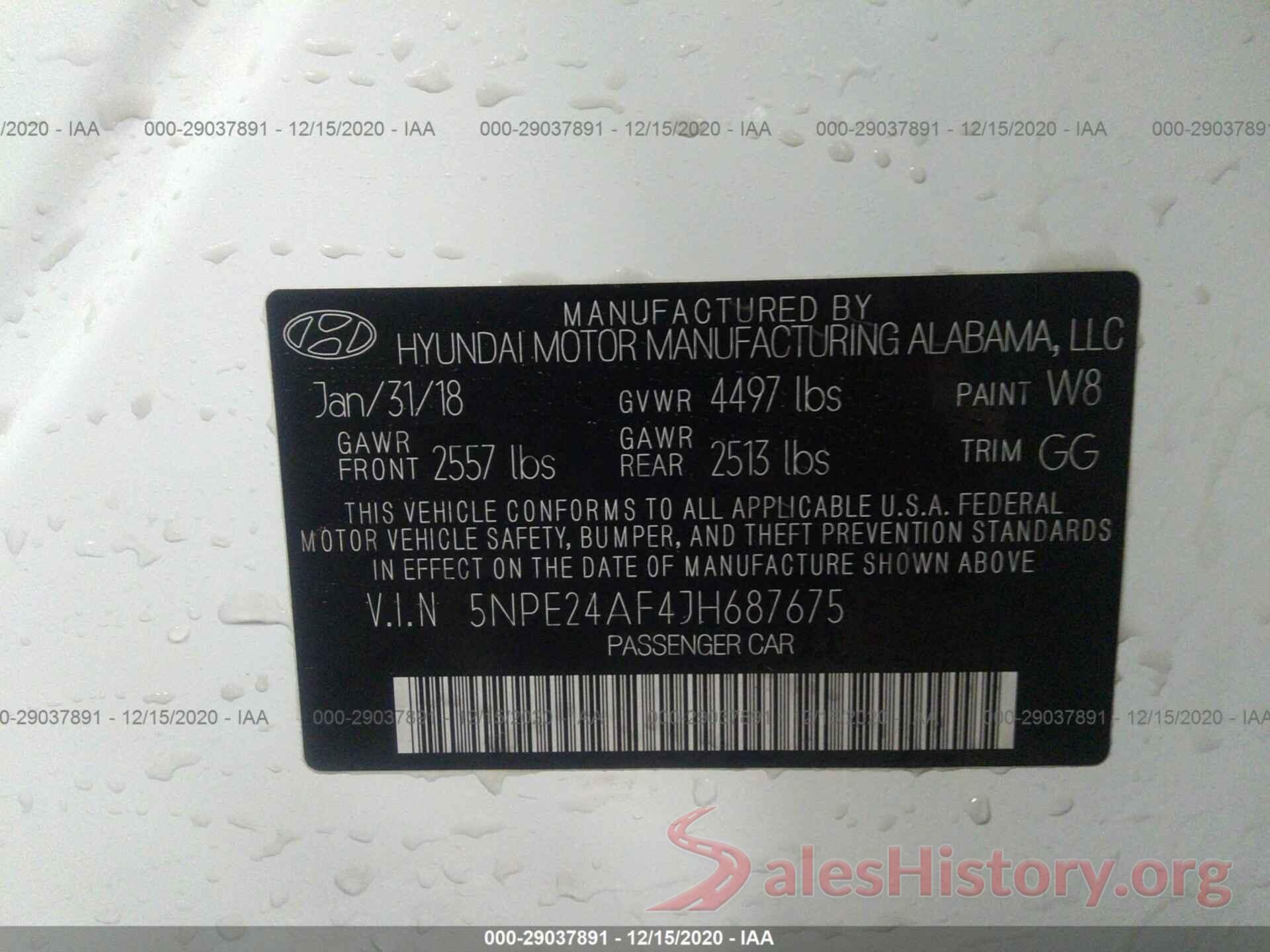 5NPE24AF4JH687675 2018 HYUNDAI SONATA