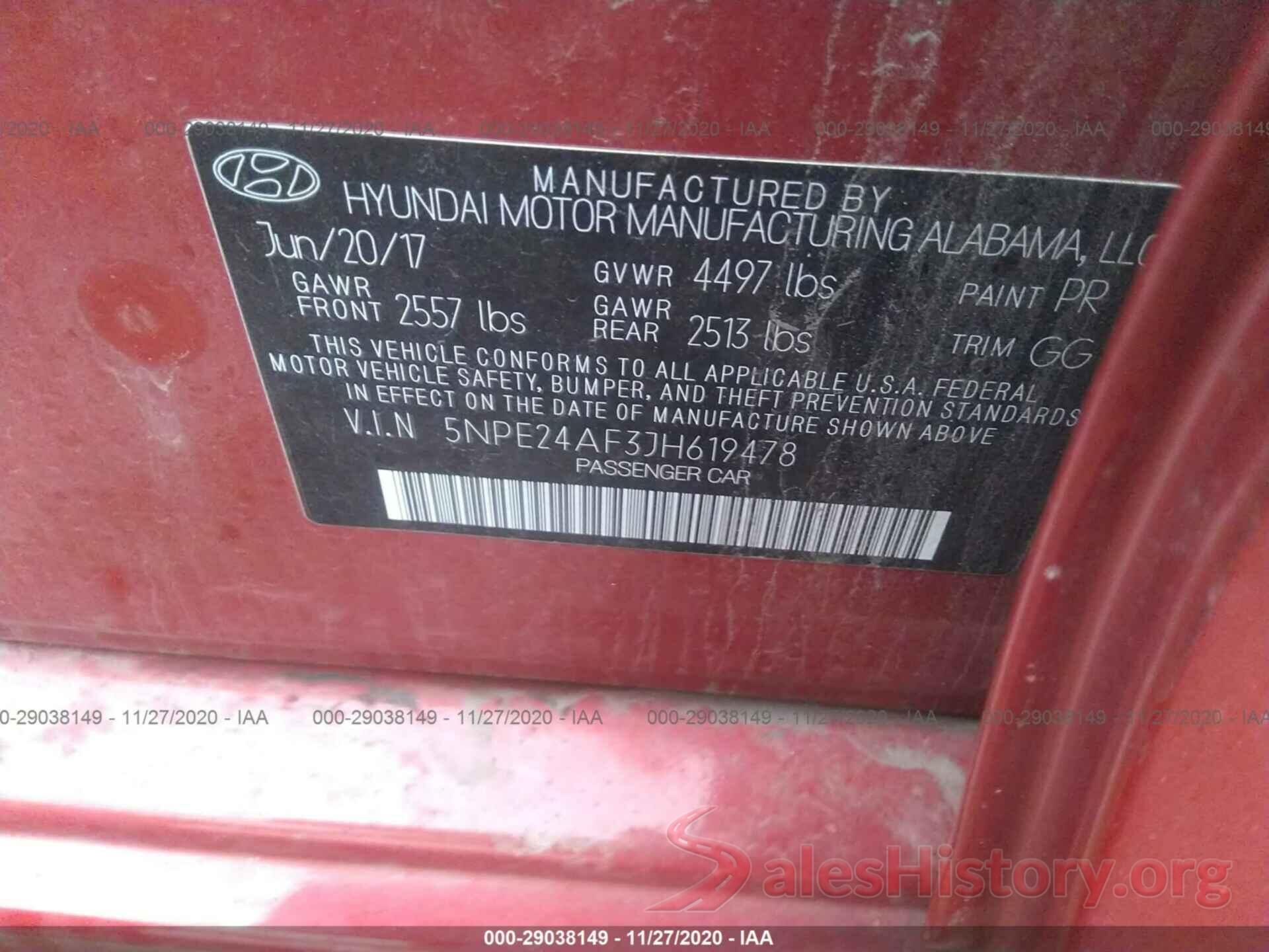 5NPE24AF3JH619478 2018 HYUNDAI SONATA