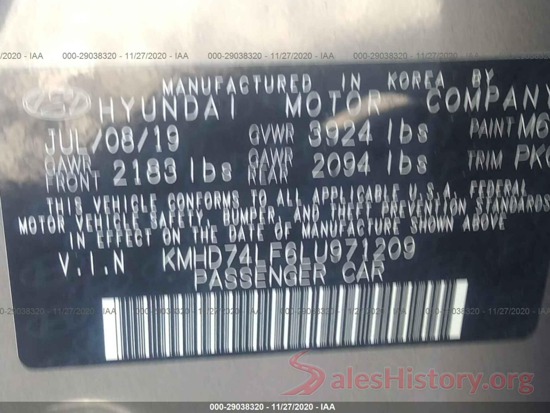 KMHD74LF6LU971209 2020 HYUNDAI ELANTRA