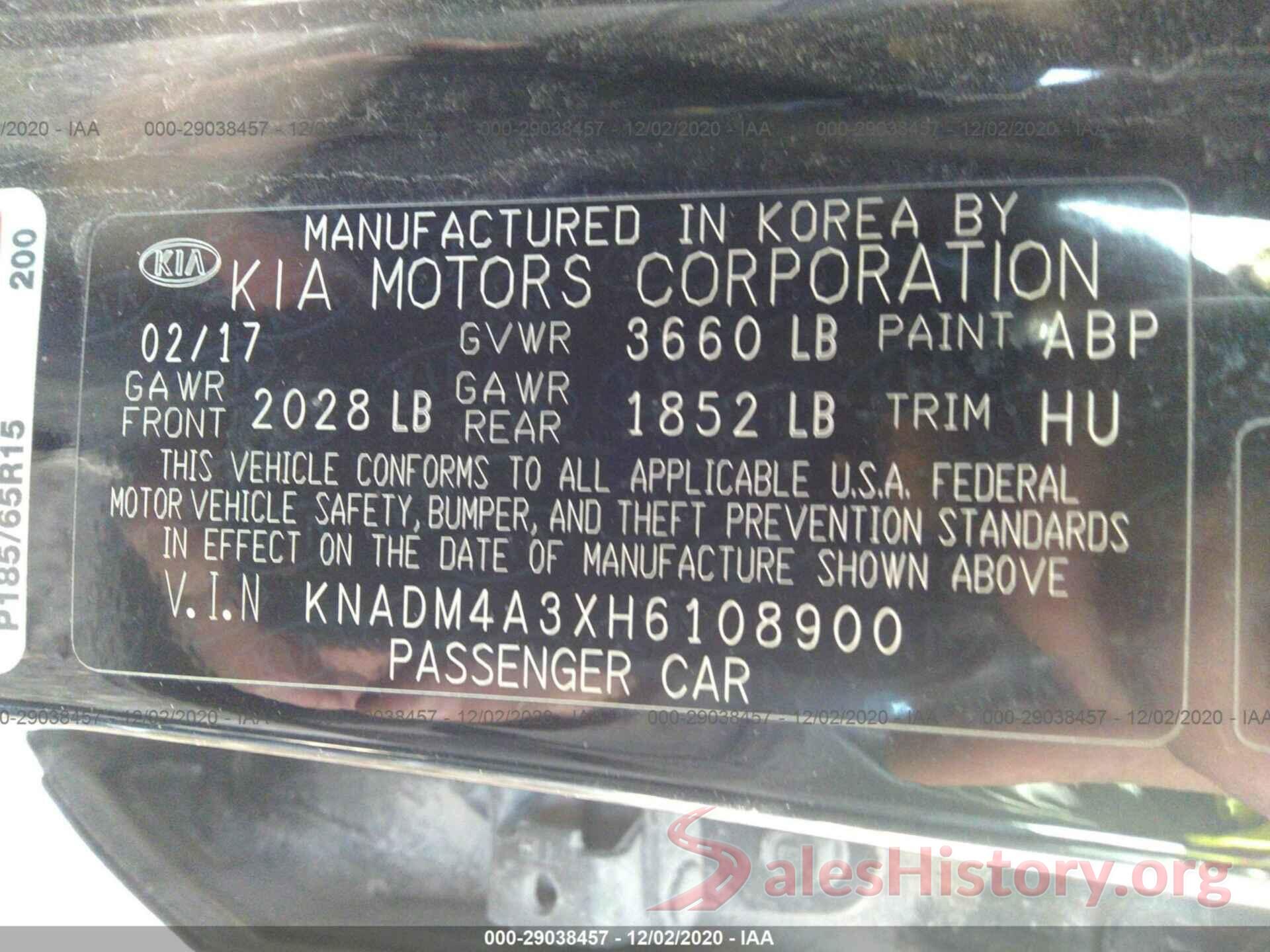 KNADM4A3XH6108900 2017 KIA RIO