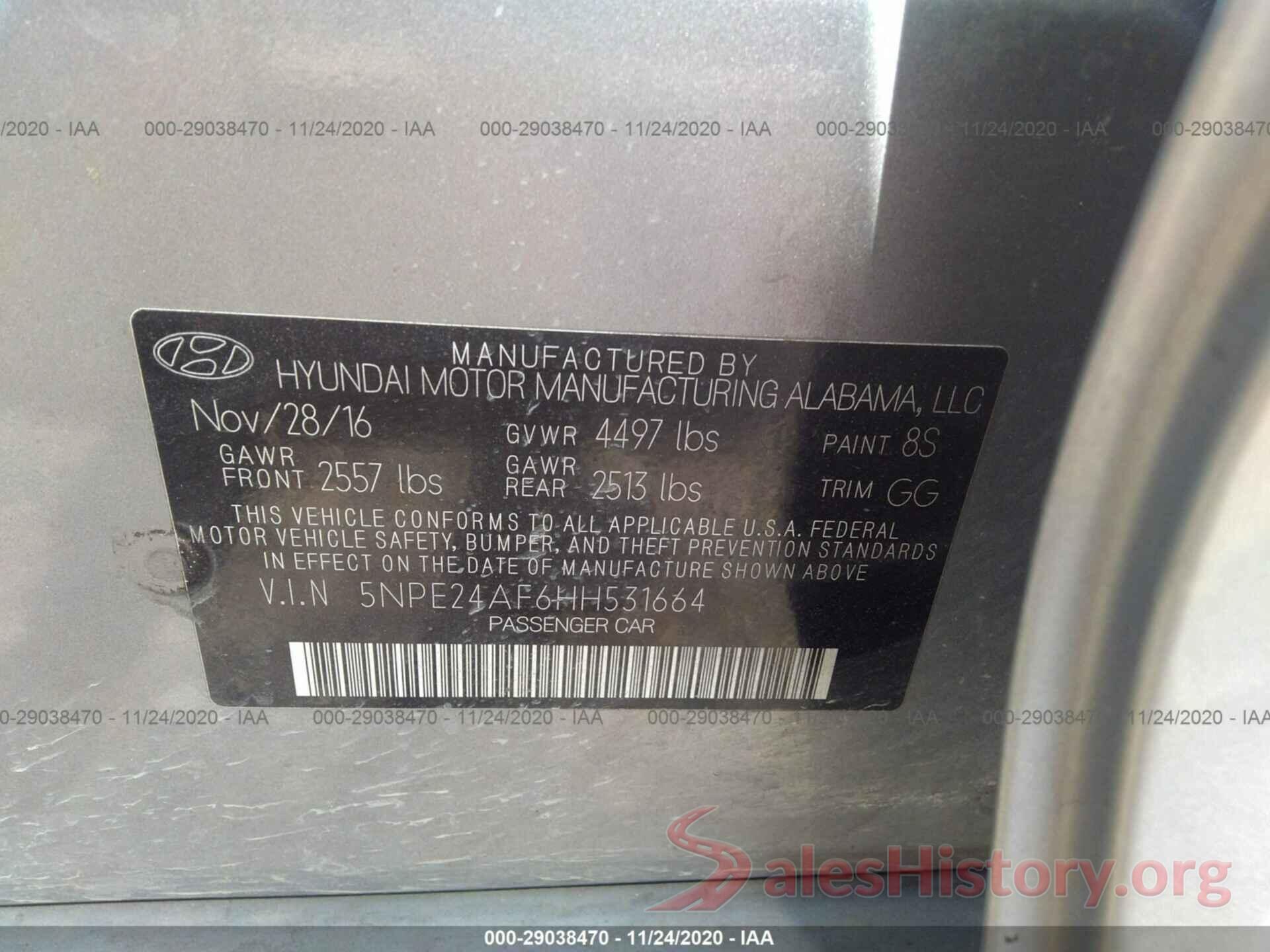 5NPE24AF6HH531664 2017 HYUNDAI SONATA