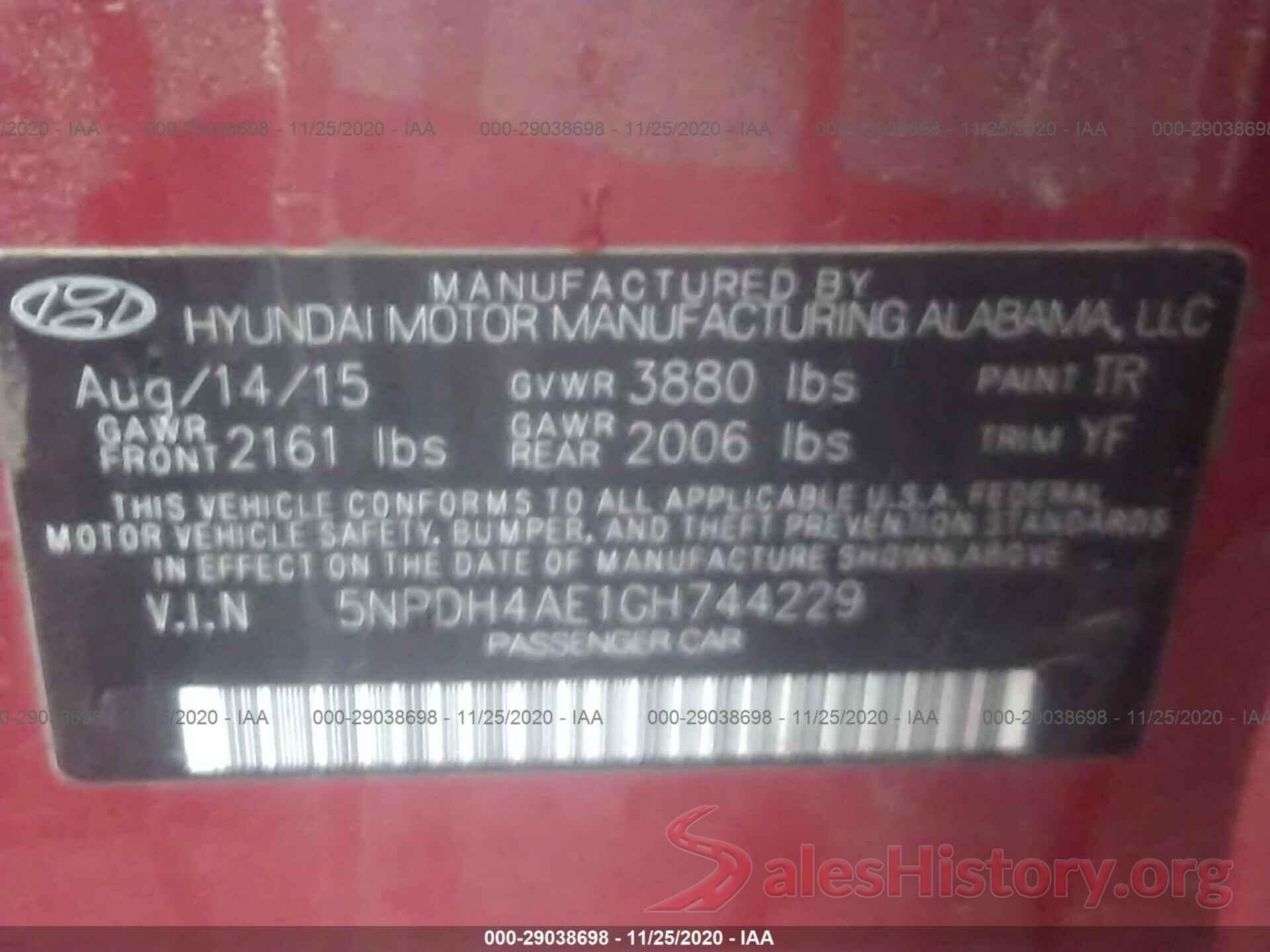 5NPDH4AE1GH744229 2016 HYUNDAI ELANTRA