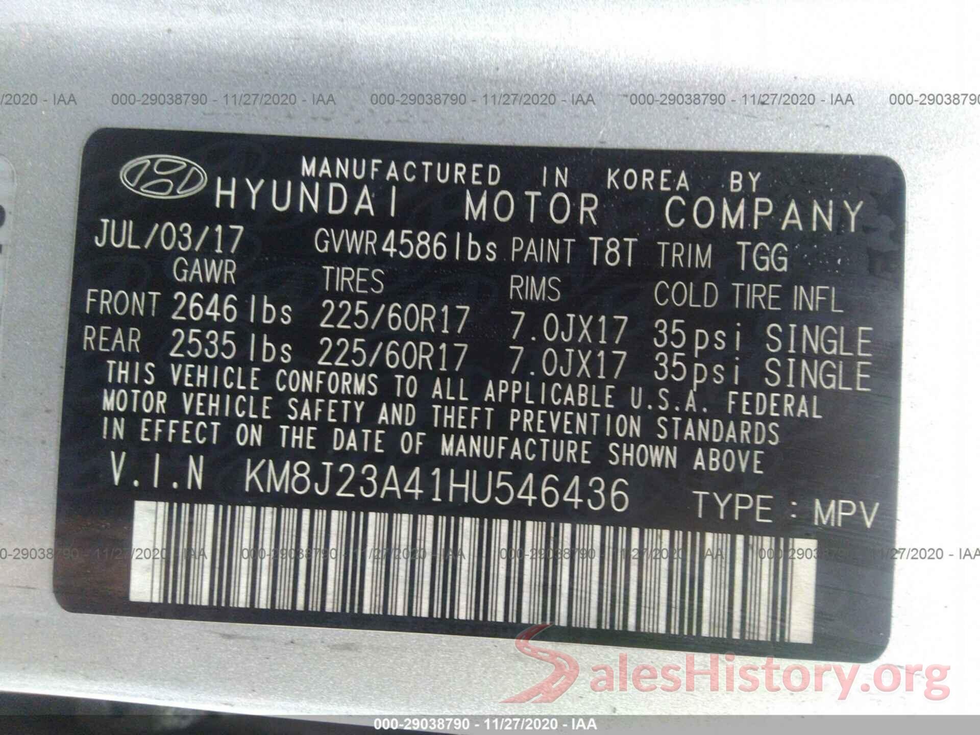 KM8J23A41HU546436 2017 HYUNDAI TUCSON