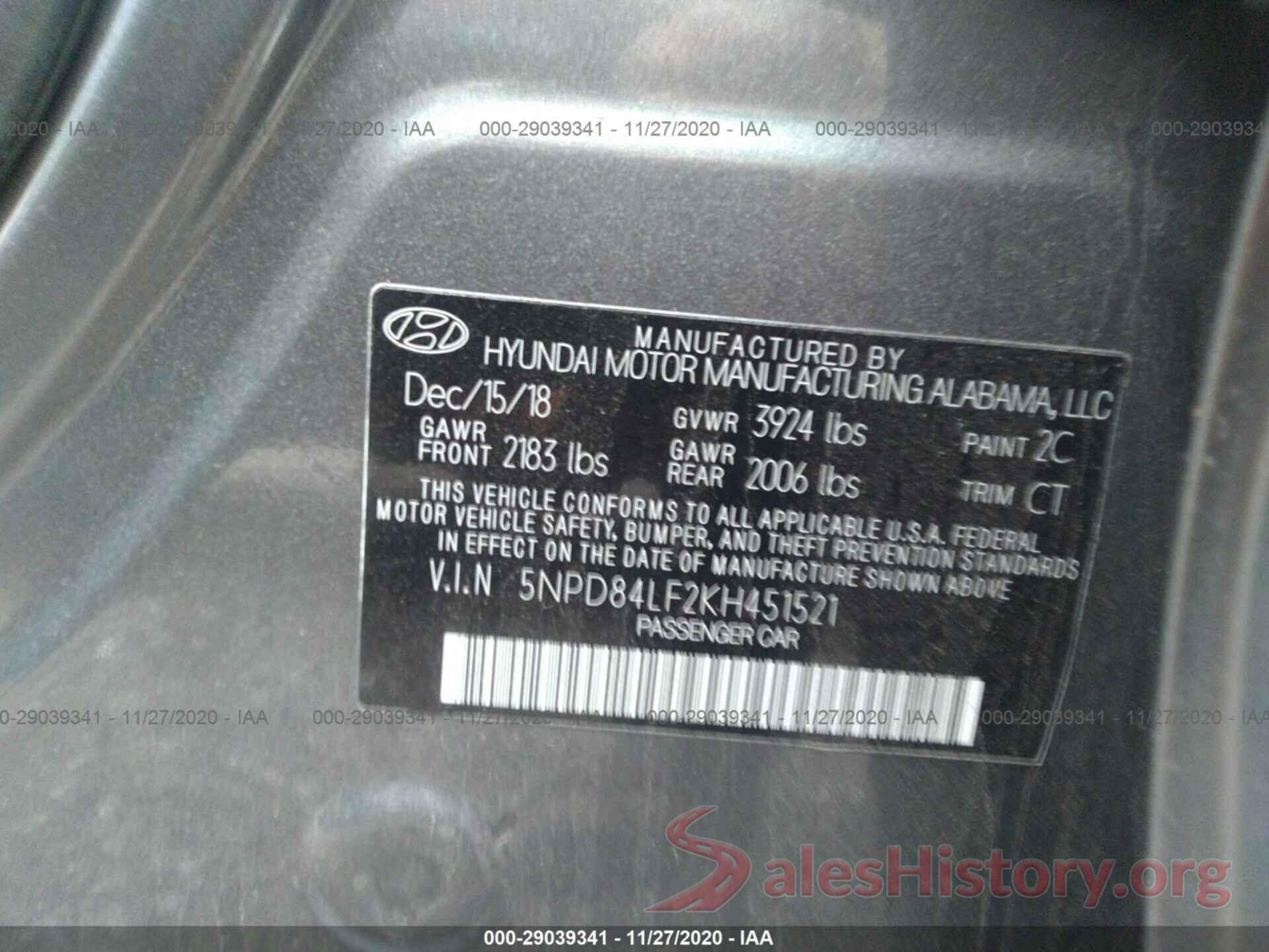 5NPD84LF2KH451521 2019 HYUNDAI ELANTRA