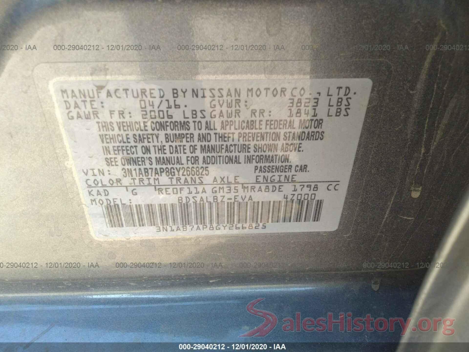 3N1AB7AP8GY266825 2016 NISSAN SENTRA