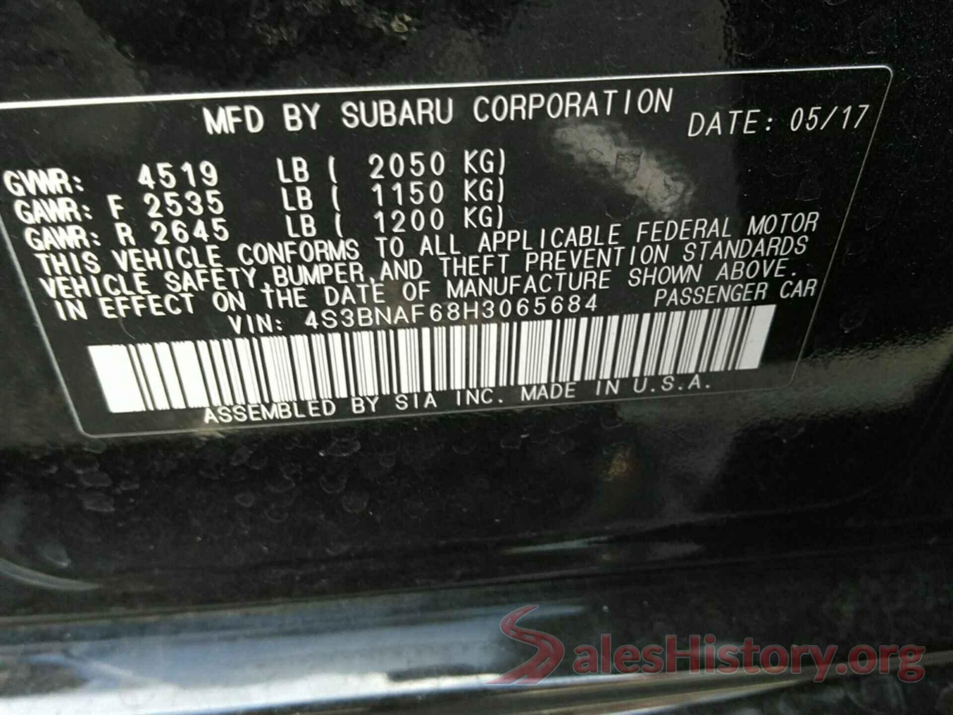 4S3BNAF68H3065684 2017 SUBARU LEGACY