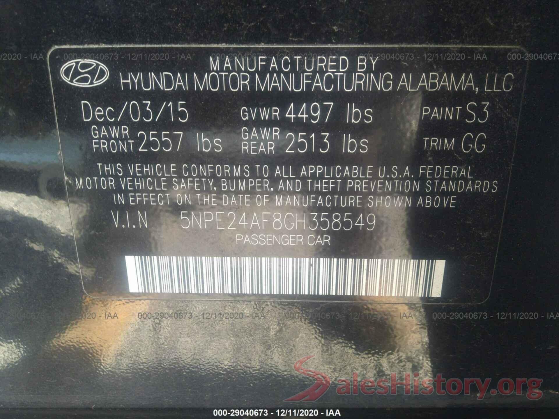 5NPE24AF8GH358549 2016 HYUNDAI SONATA