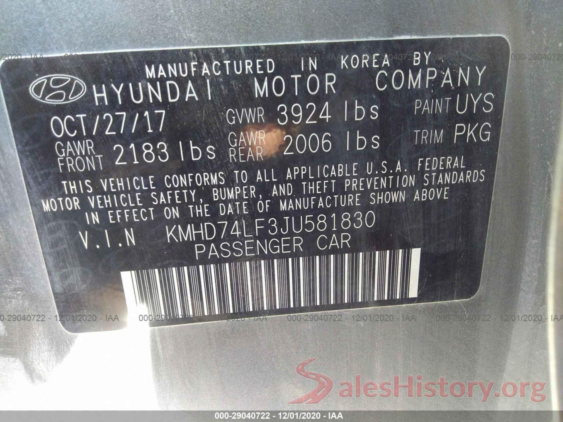 KMHD74LF3JU581830 2018 HYUNDAI ELANTRA