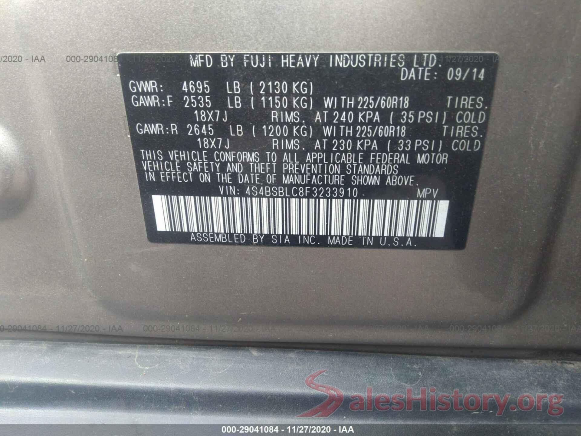 4S4BSBLC8F3233910 2015 SUBARU OUTBACK