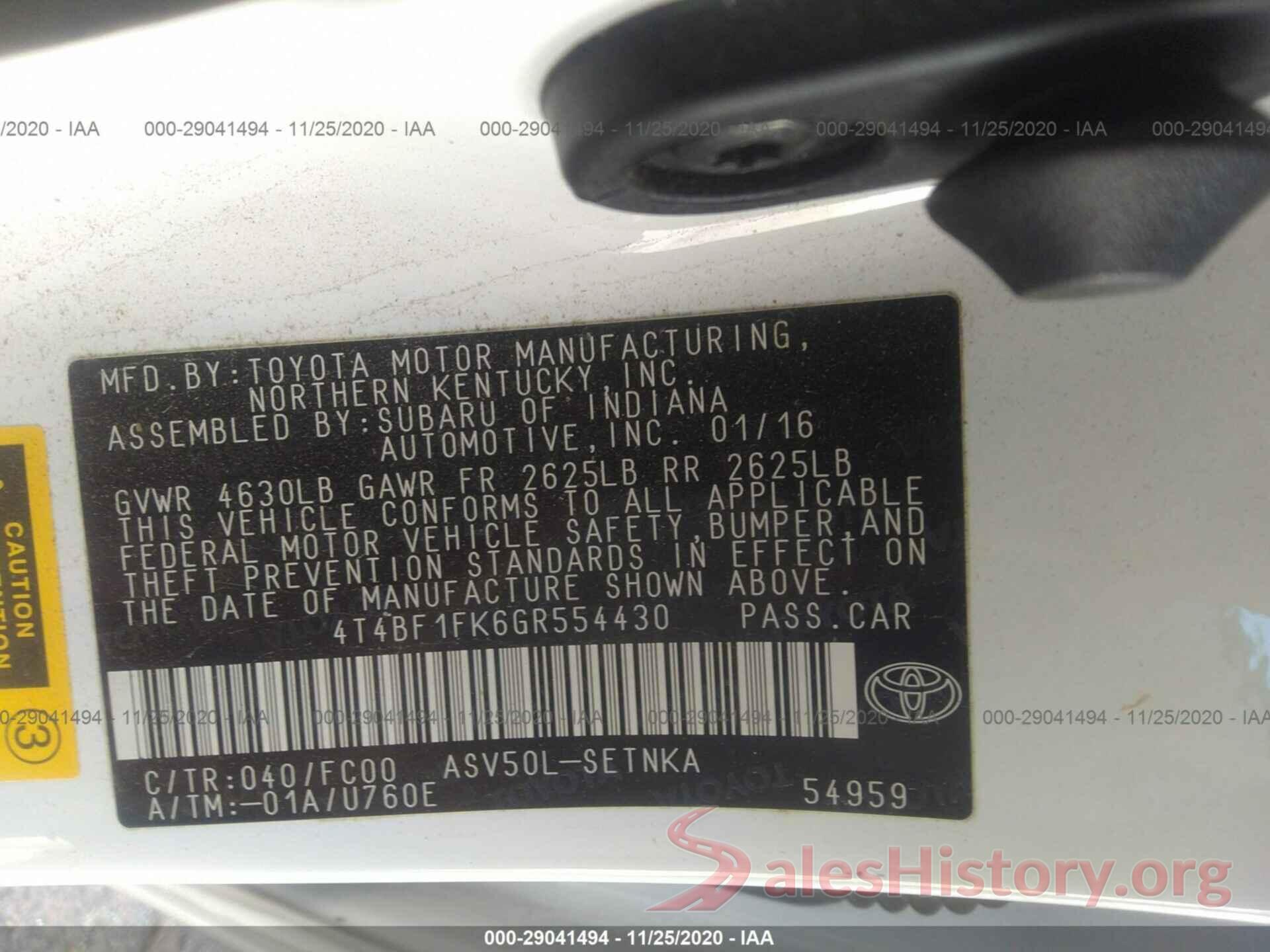 4T4BF1FK6GR554430 2016 TOYOTA CAMRY