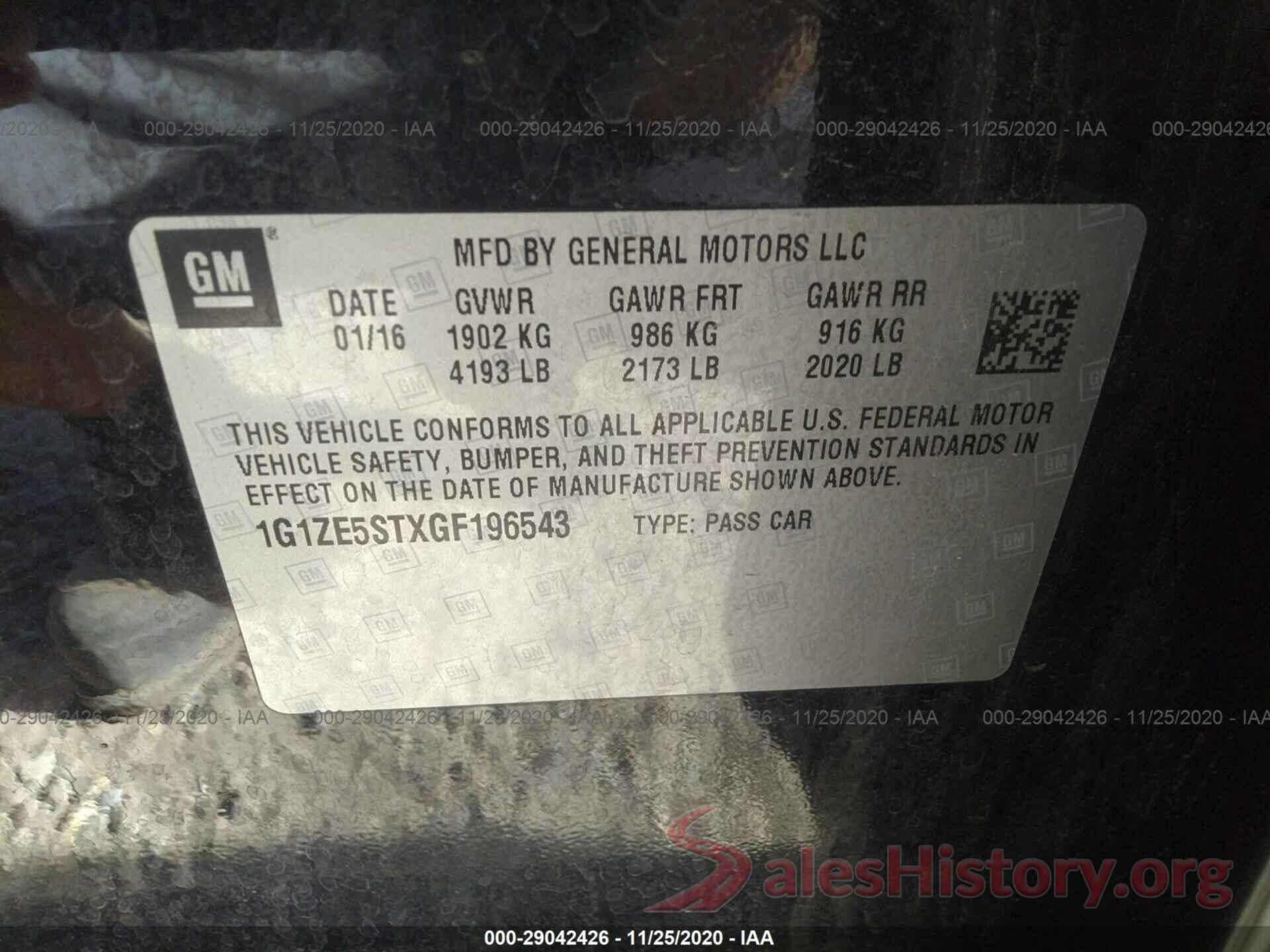 1G1ZE5STXGF196543 2016 CHEVROLET MALIBU