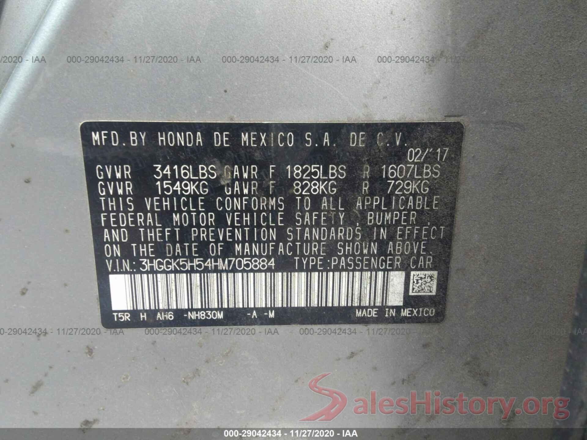 3HGGK5H54HM705884 2017 HONDA FIT