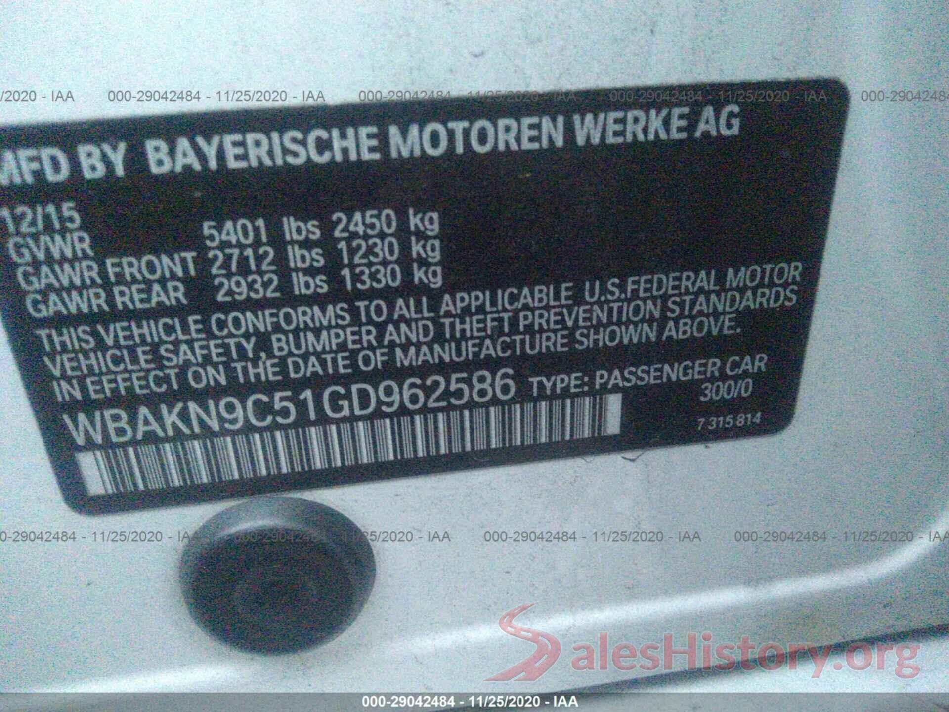 WBAKN9C51GD962586 2016 BMW 5 SERIES