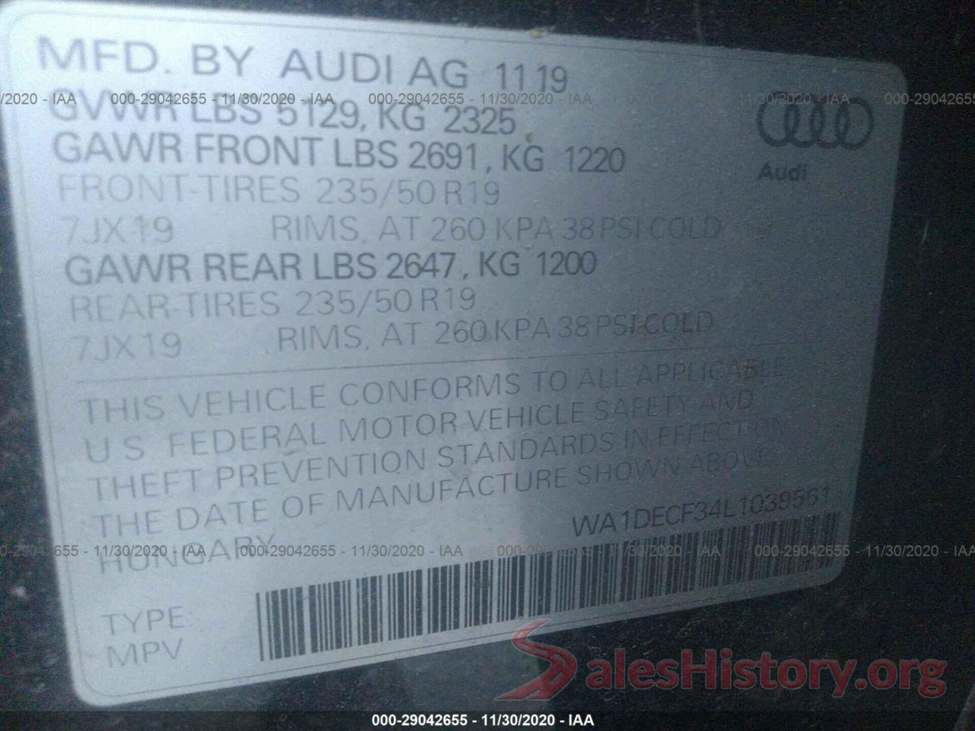 WA1DECF34L1039561 2020 AUDI Q3