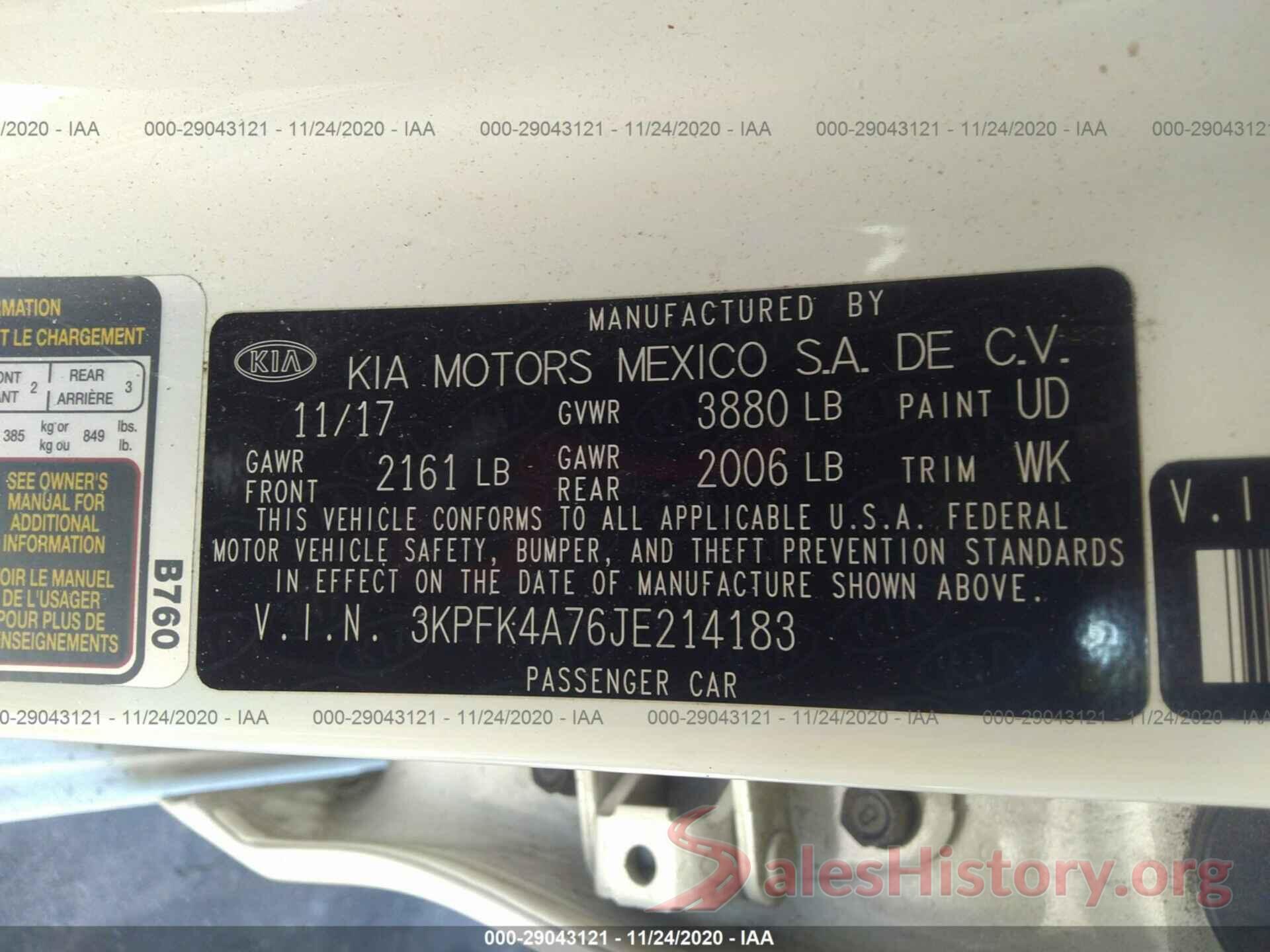 3KPFK4A76JE214183 2018 KIA FORTE