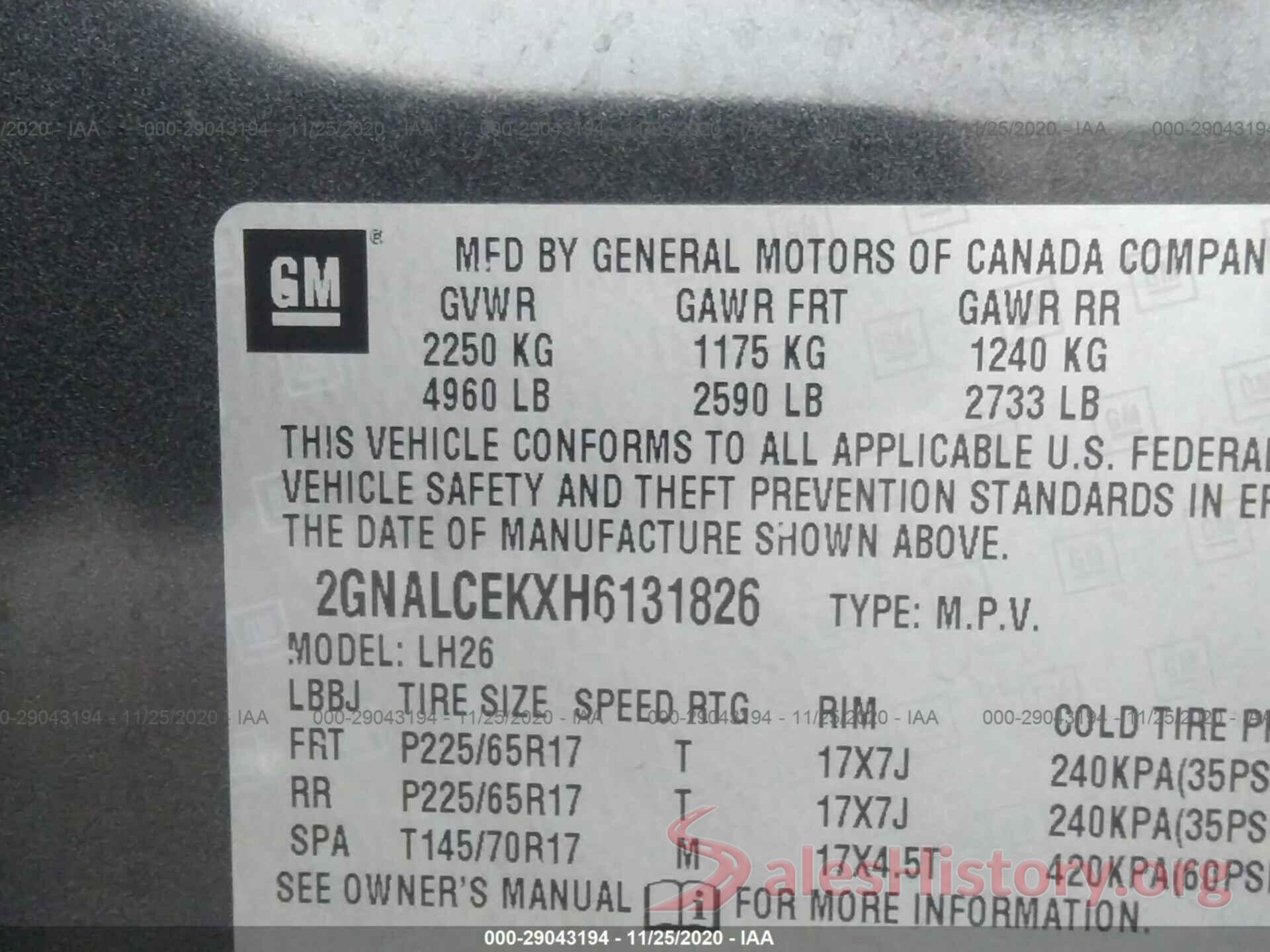 2GNALCEKXH6131826 2017 CHEVROLET EQUINOX