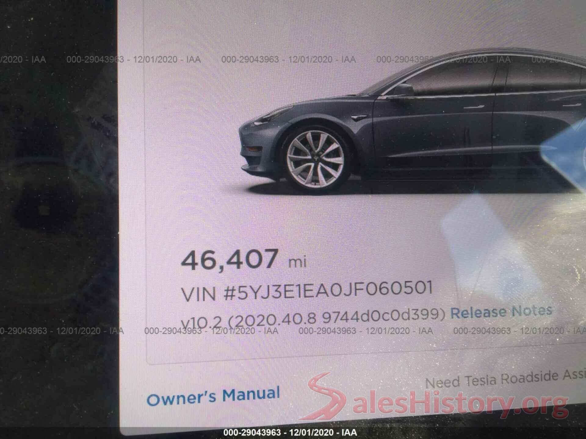 5YJ3E1EA0JF060501 2018 TESLA MODEL 3