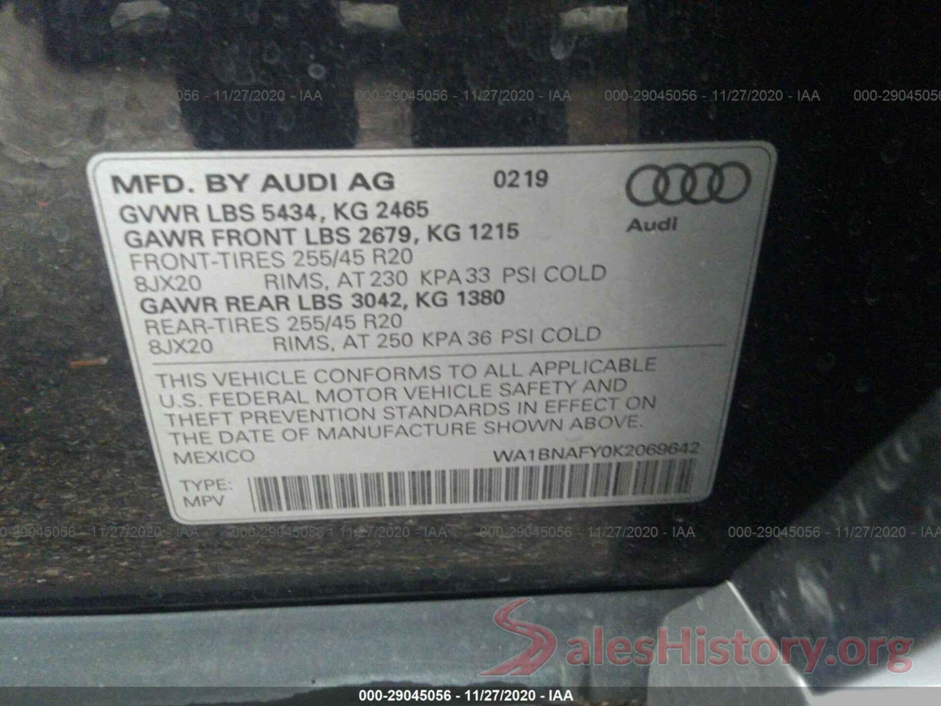 WA1BNAFY0K2069642 2019 AUDI Q5