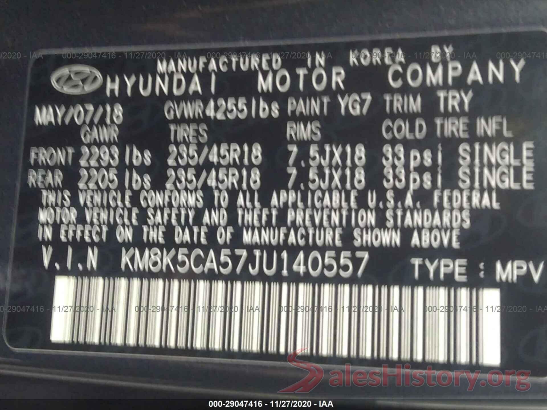 KM8K5CA57JU140557 2018 HYUNDAI KONA