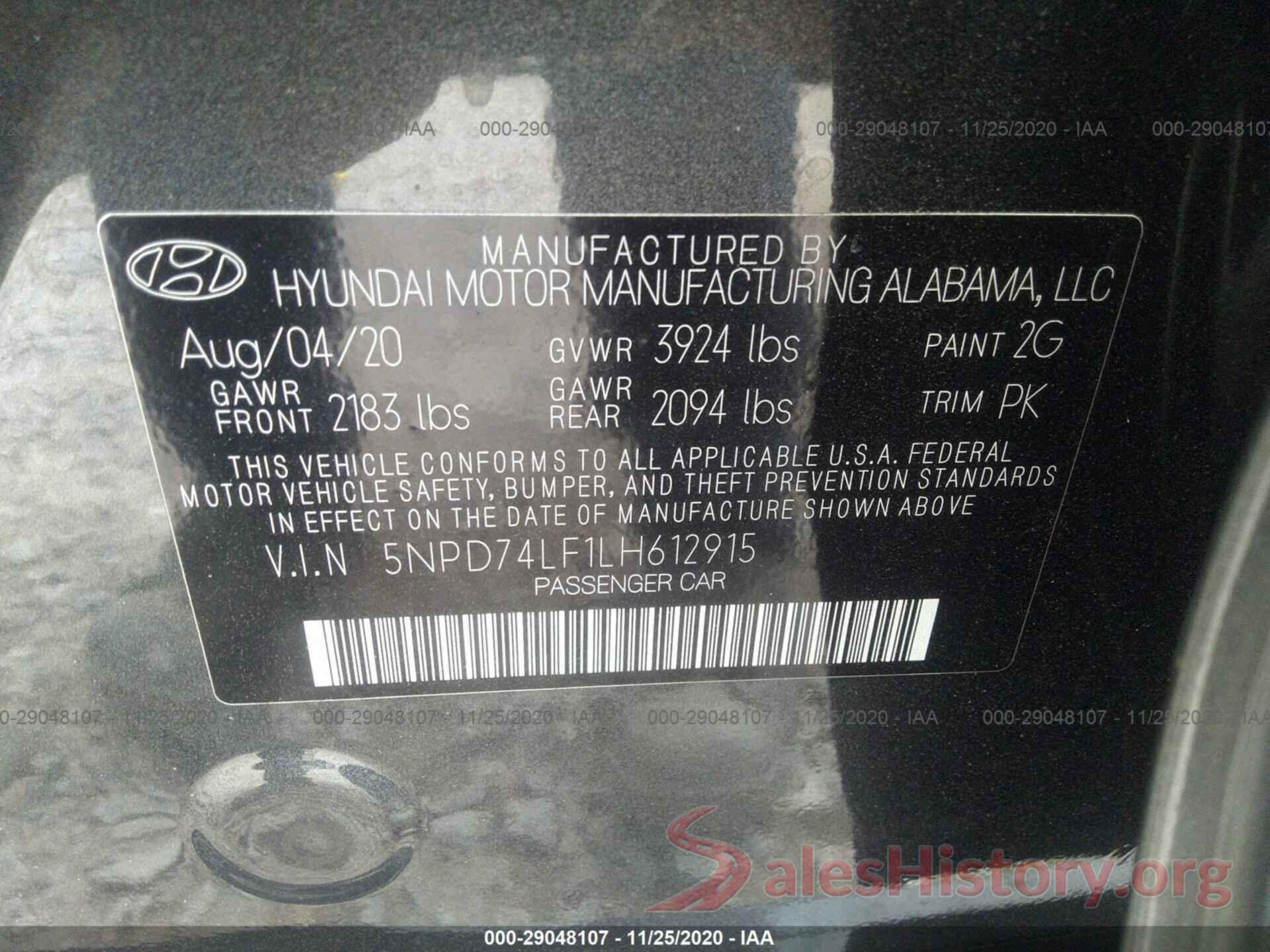 5NPD74LF1LH612915 2020 HYUNDAI ELANTRA