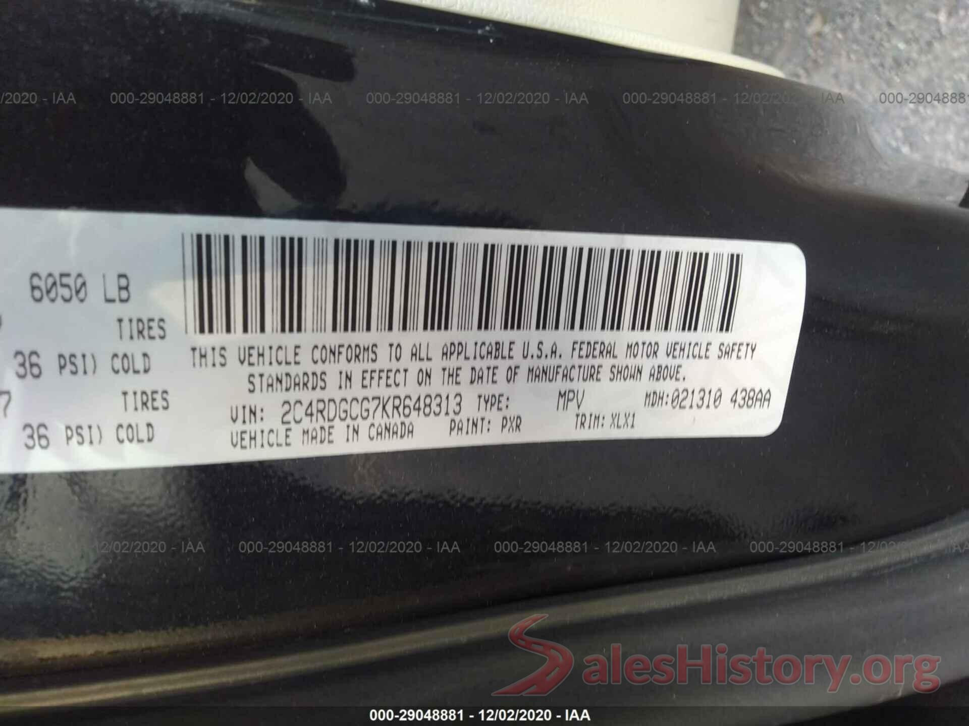 2C4RDGCG7KR648313 2019 DODGE GRAND CARAVAN