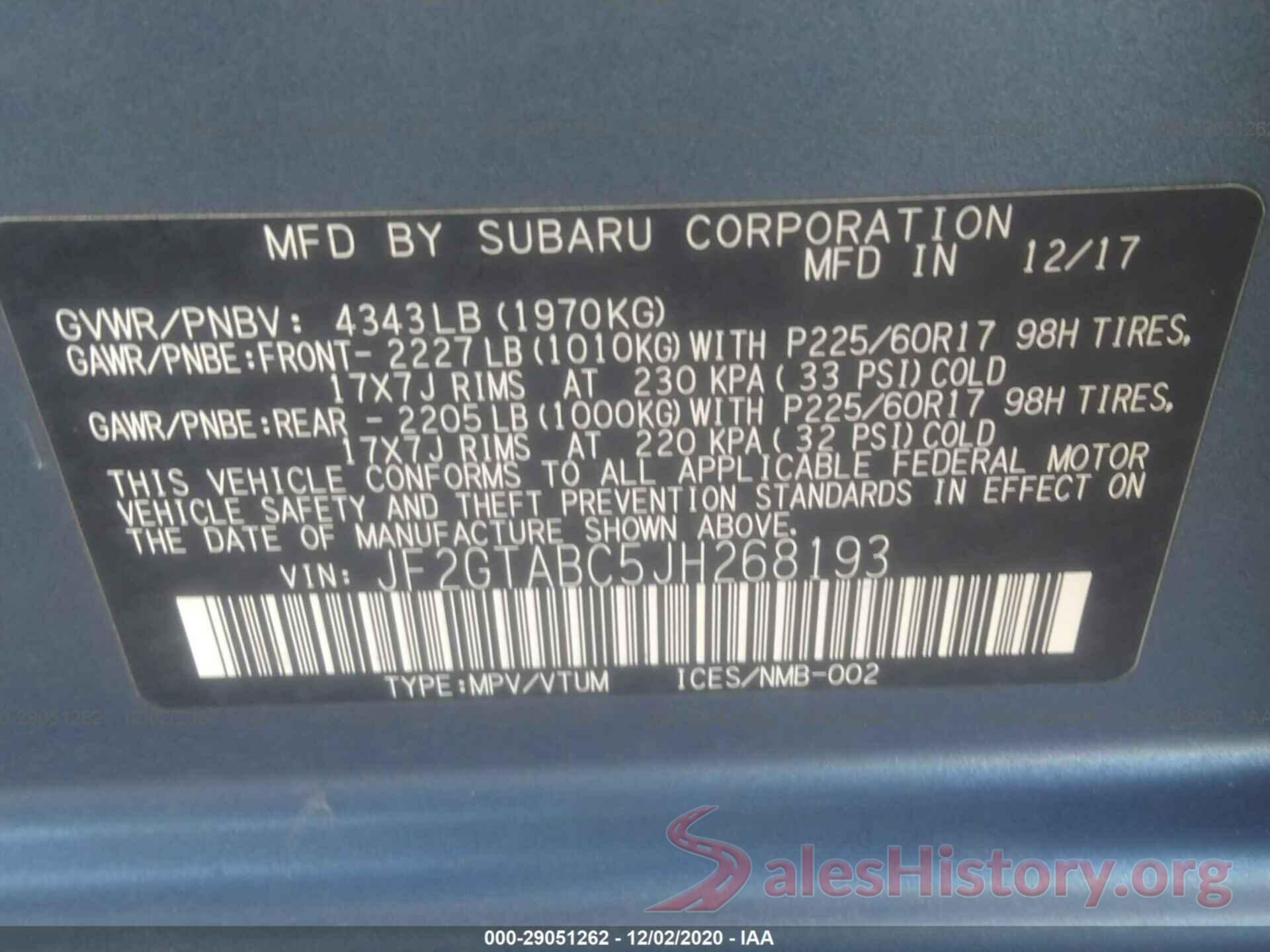 JF2GTABC5JH268193 2018 SUBARU CROSSTREK