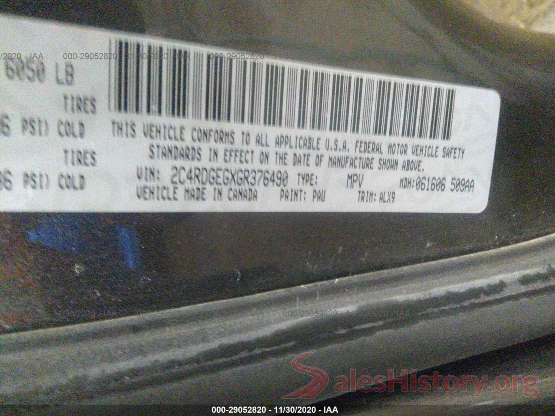 2C4RDGEGXGR376490 2016 DODGE GRAND CARAVAN