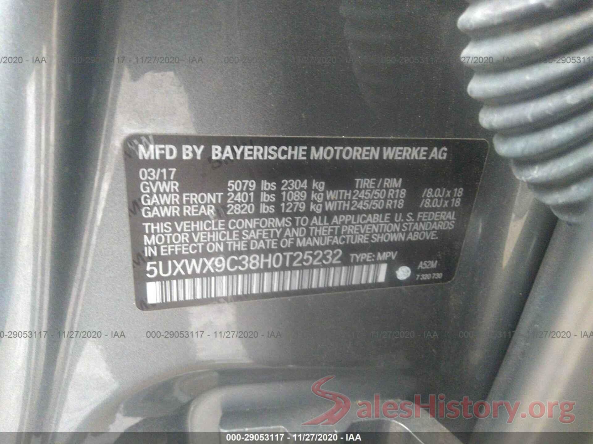 5UXWX9C38H0T25232 2017 BMW X3