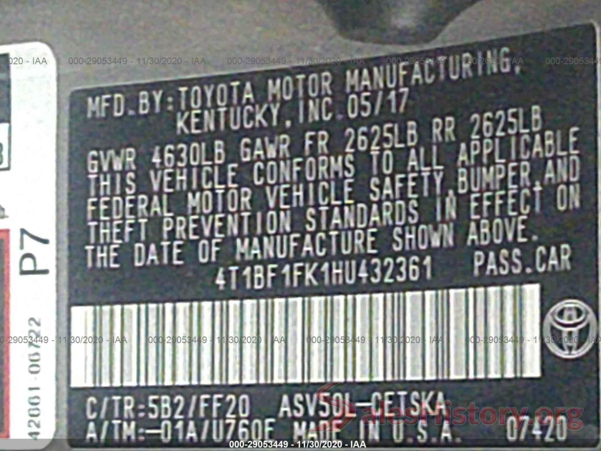 4T1BF1FK1HU432361 2017 TOYOTA CAMRY