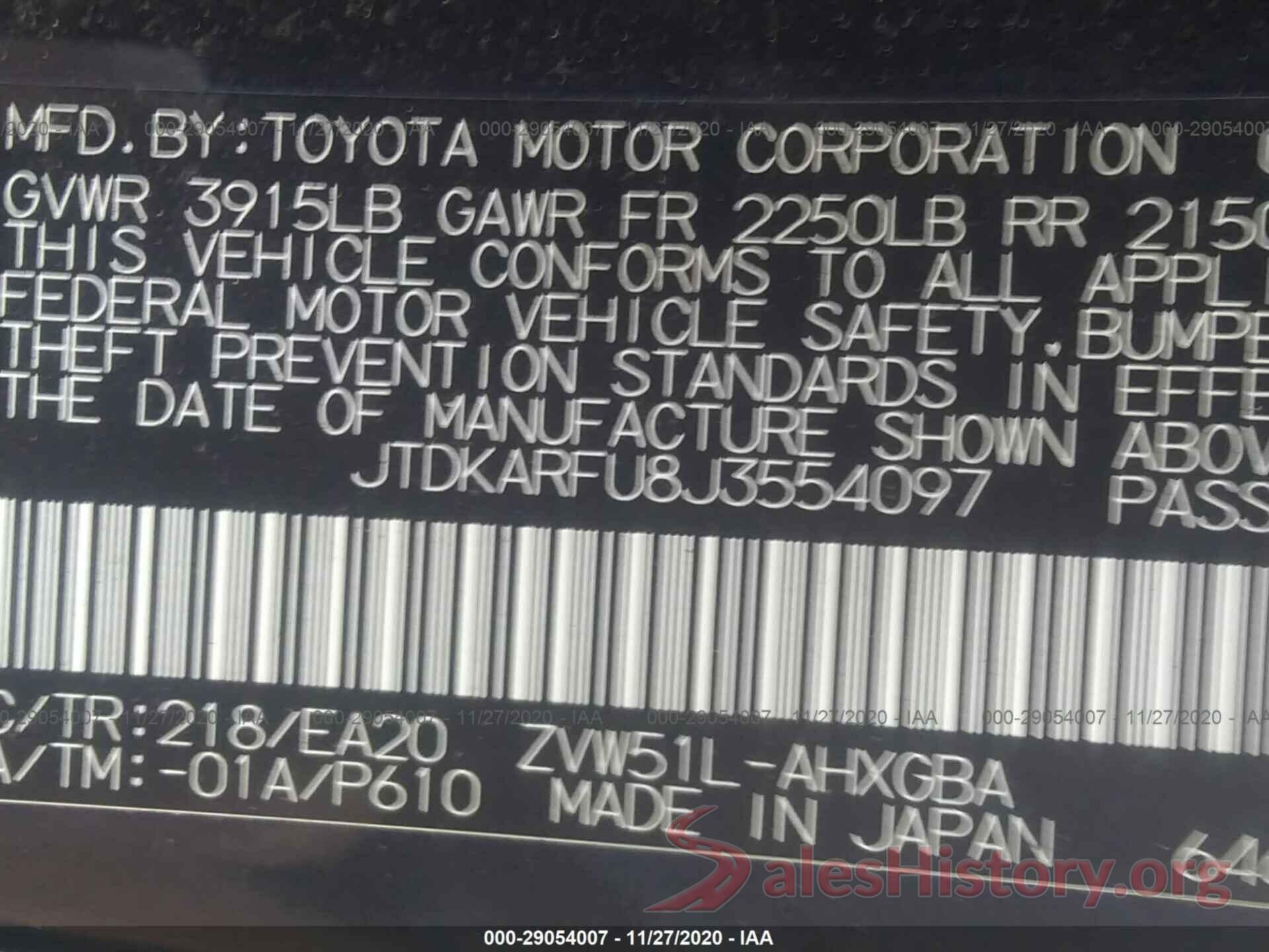 JTDKARFU8J3554097 2018 TOYOTA PRIUS